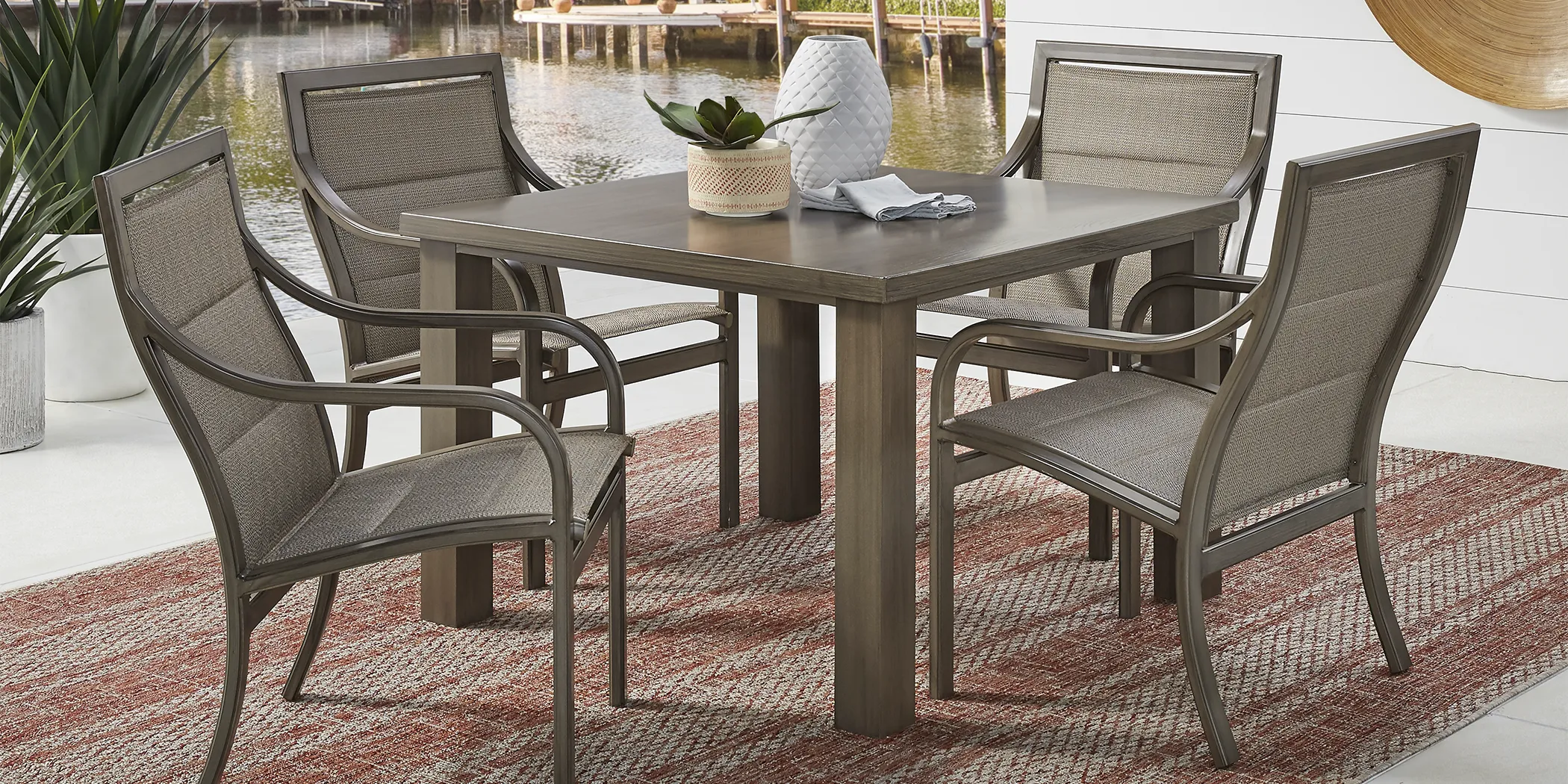 Cindy Crawford Home St. Lucia Champagne 5 Pc Square Outdoor Dining Set - Thumbnail - Image 1