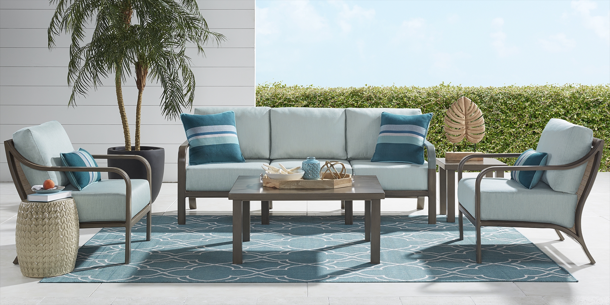 Cindy Crawford Home St. Lucia Champagne 6 Pc Outdoor Seating Set with Seafoam Cushion - Thumbnail - Image 1