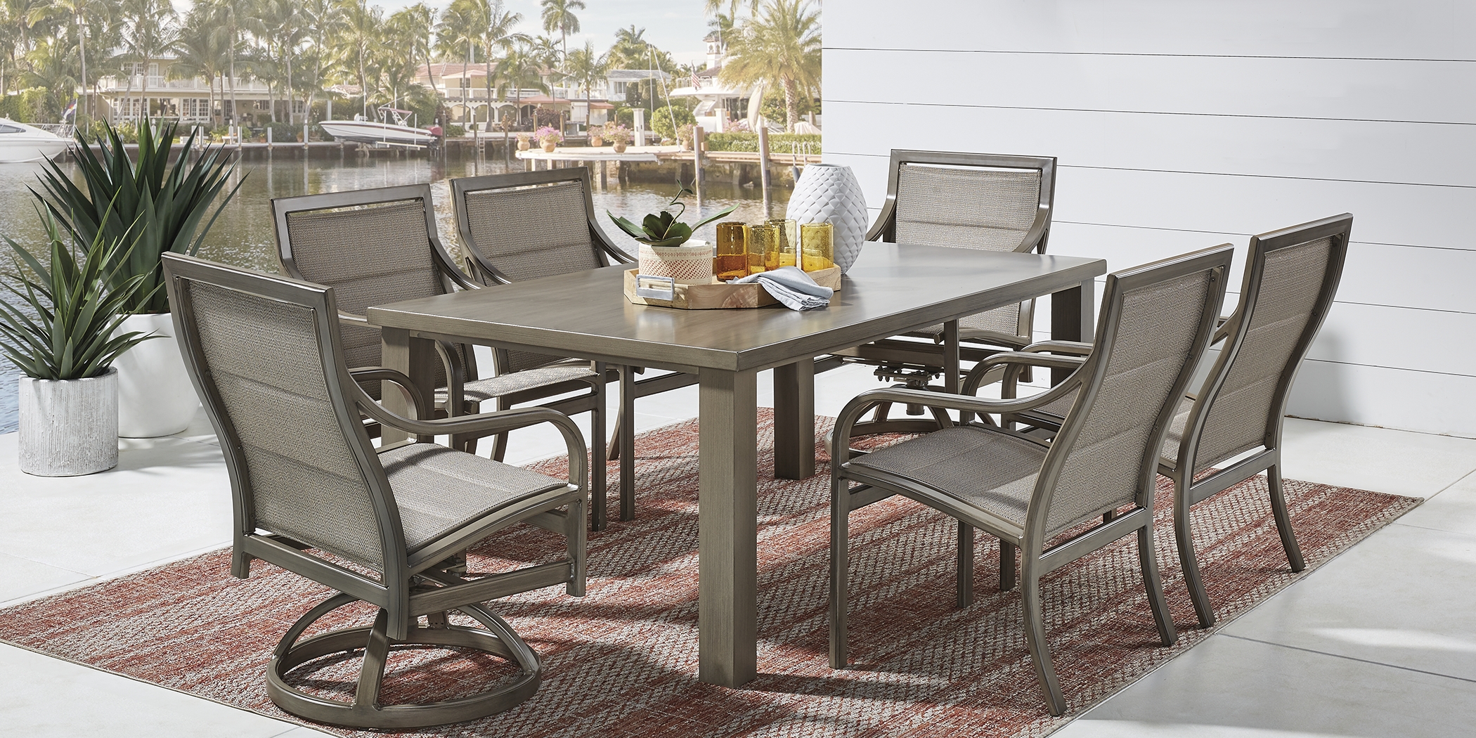 Cindy Crawford Home St. Lucia Champagne 7 Pc Rectangle Outdoor Dining Set - Thumbnail - Image 1