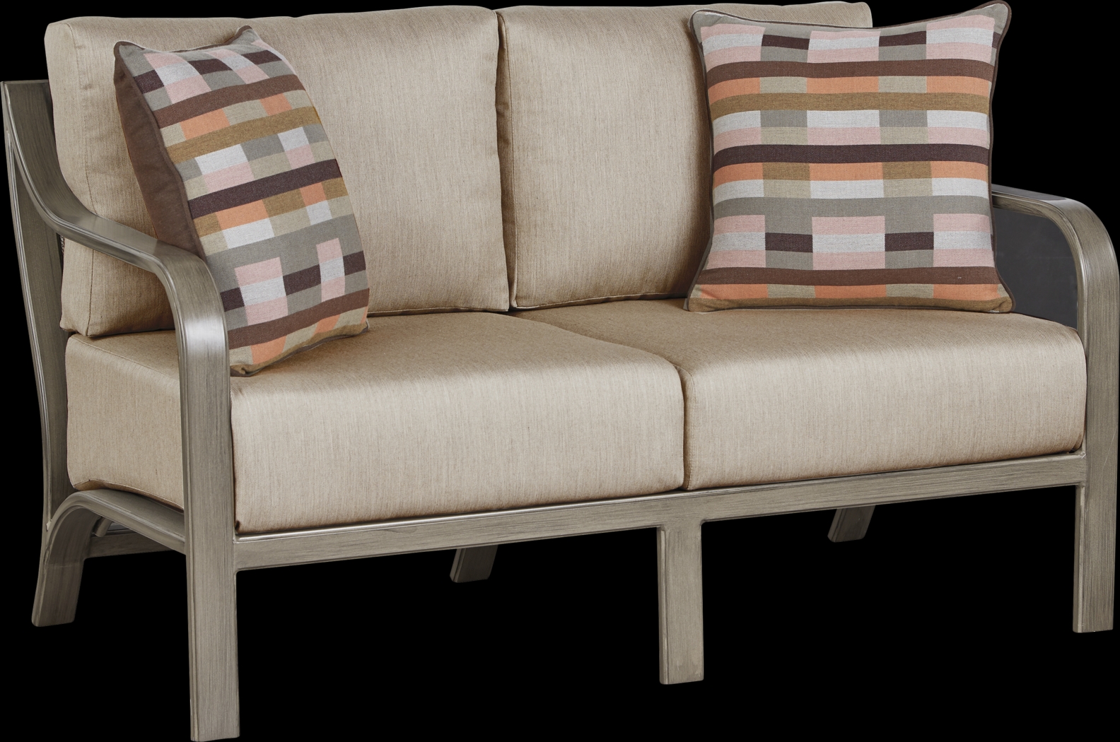 Cindy Crawford Home St. Lucia Champagne Outdoor Loveseat with Mushroom Cushions - Thumbnail - Image 1