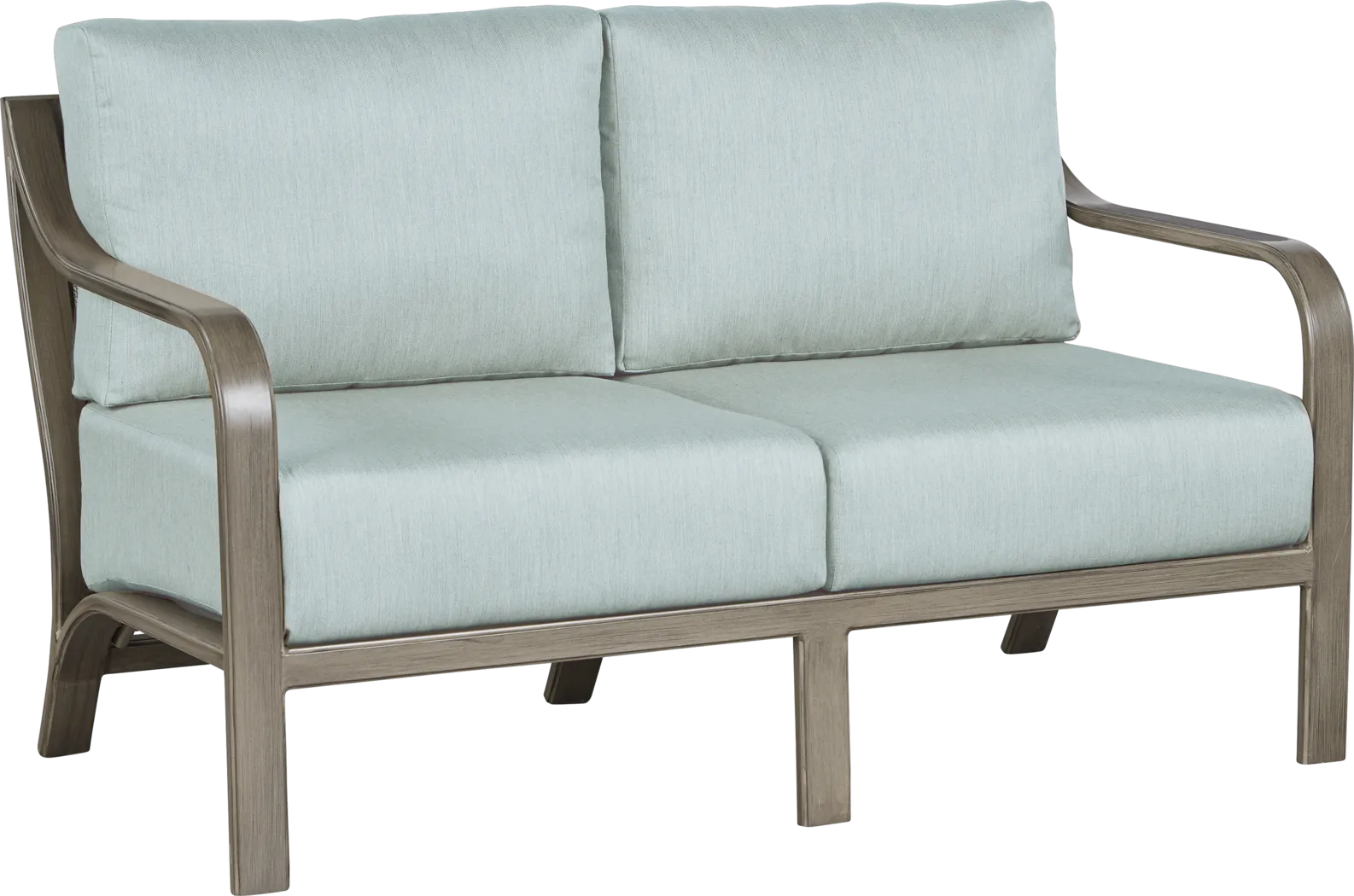 Cindy Crawford Home St. Lucia Champagne Outdoor Loveseat with Seafoam Cushions - Thumbnail - Image 2