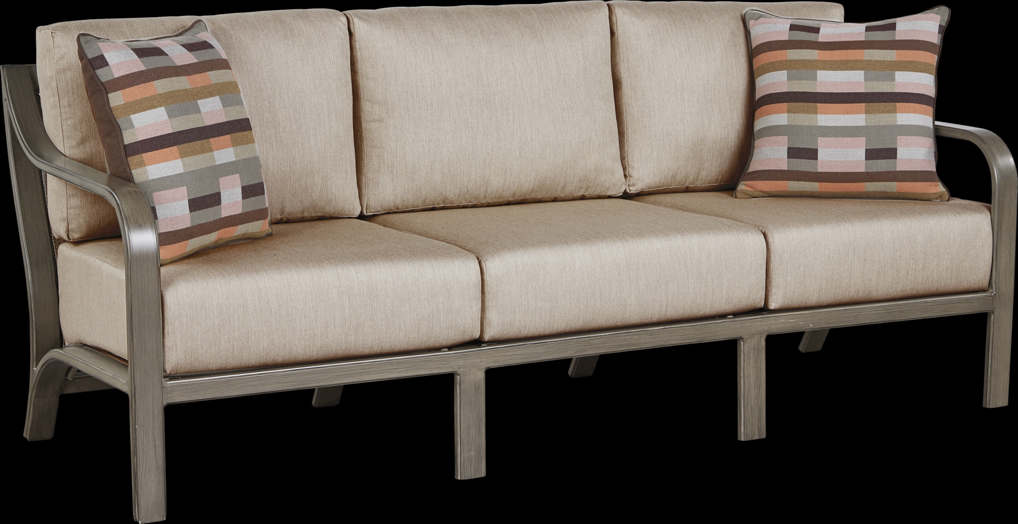 Cindy Crawford Home St. Lucia Champagne Outdoor Sofa with Mushroom Cushions - Thumbnail - Image 1