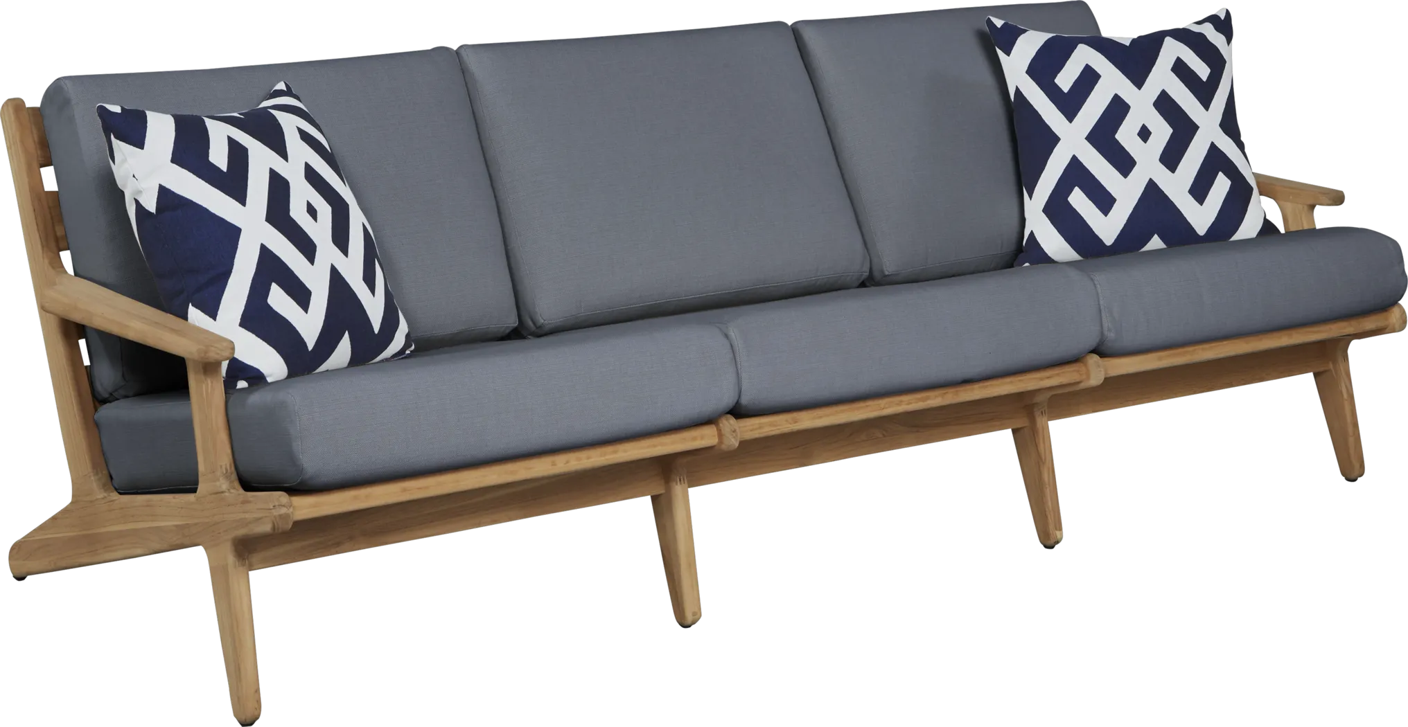 Cindy Crawford Home Sydney Teak Outdoor Sofa with Denim Cushions - Thumbnail - Image 1