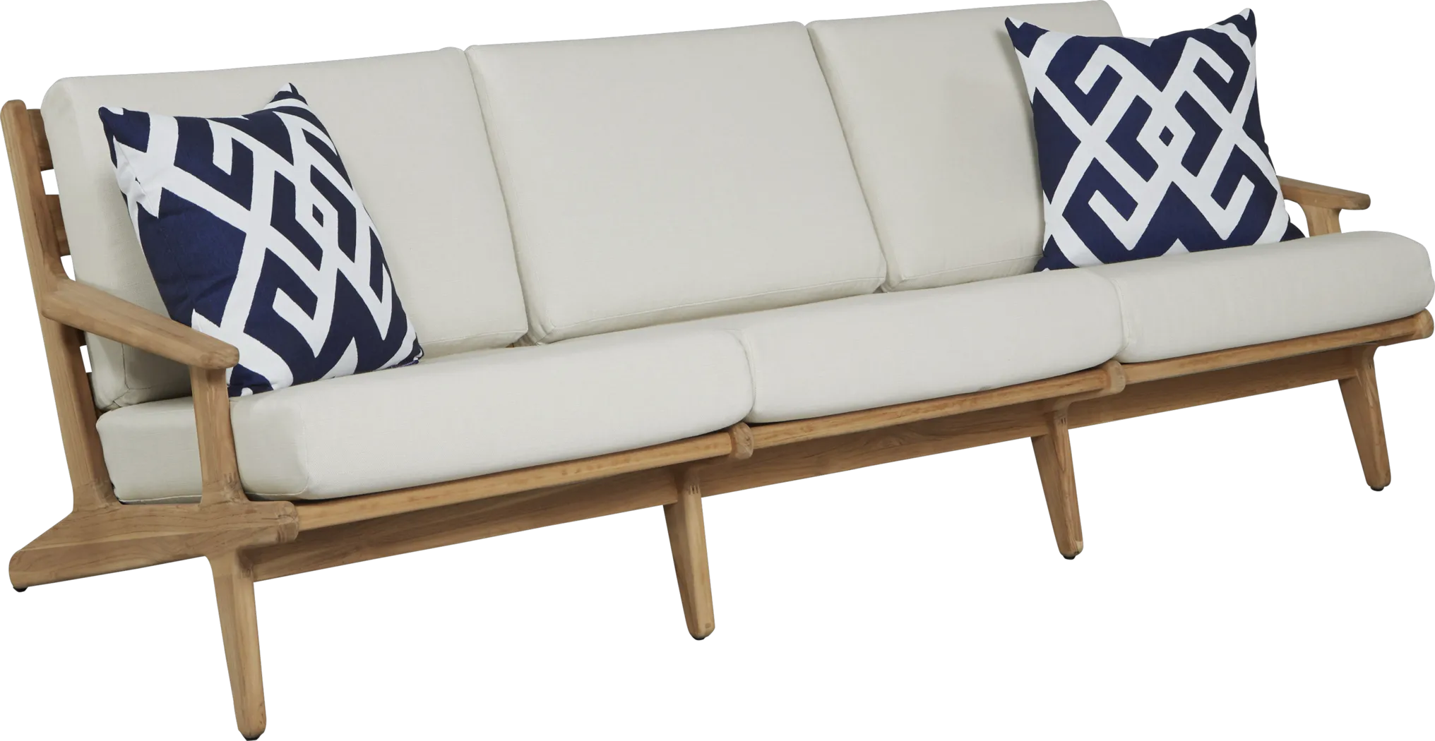 Cindy Crawford Home Sydney Teak Outdoor Sofa with Sand Cushions - Thumbnail - Image 1