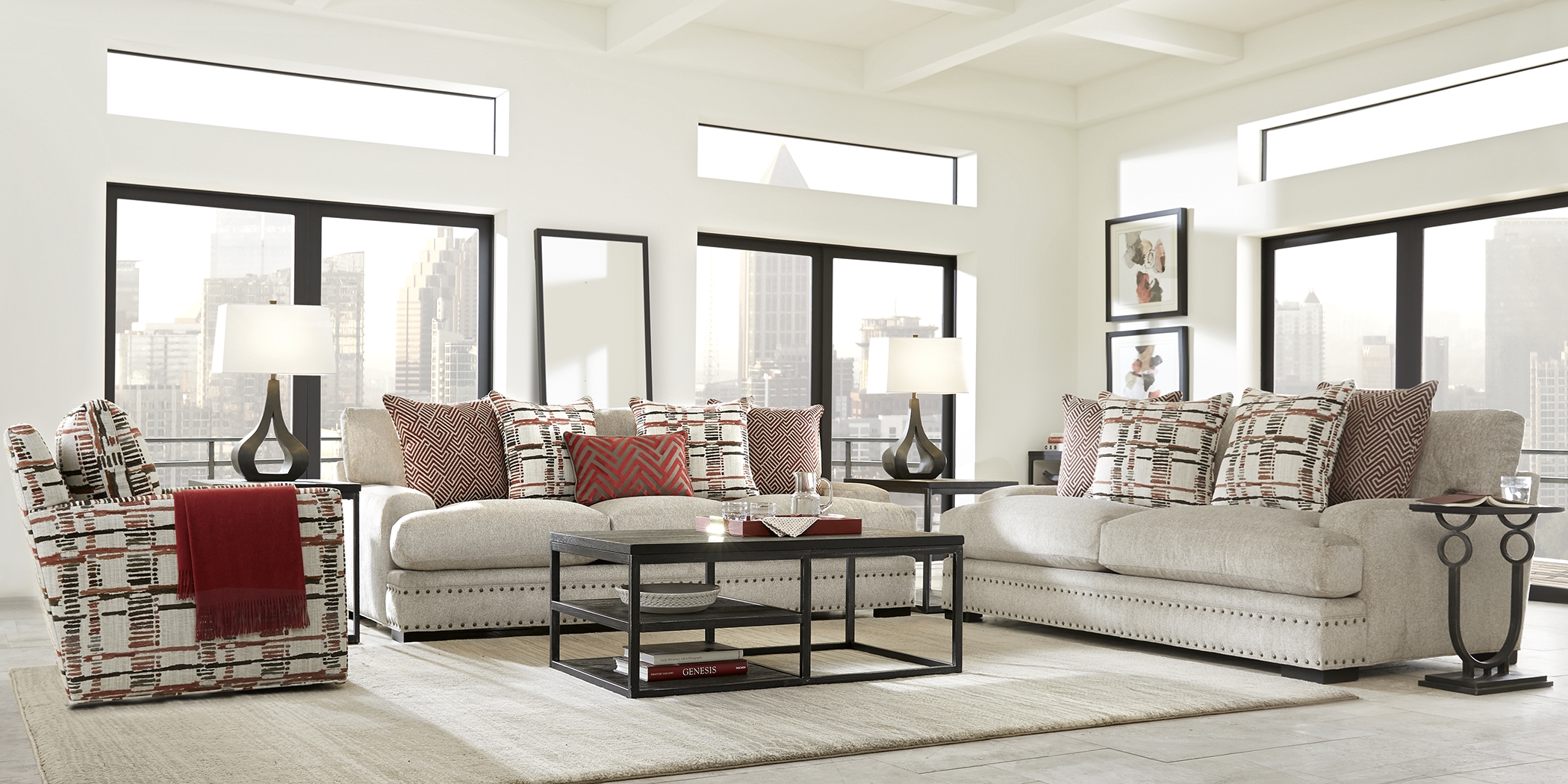 Cindy Crawford Home Tribeca Loft Beige 8 Pc Living Room - Thumbnail - Image 1