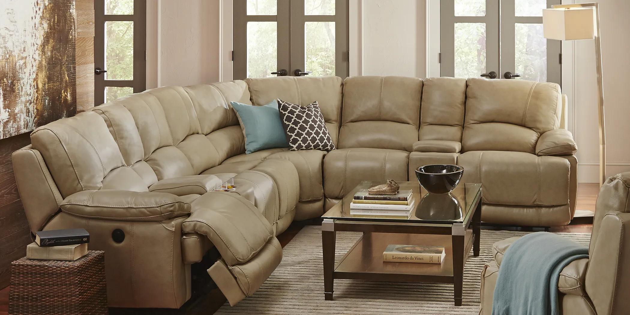 Cindy Crawford Home Van Buren 8 Pc Beige Leather Sectional - Thumbnail - Image 2
