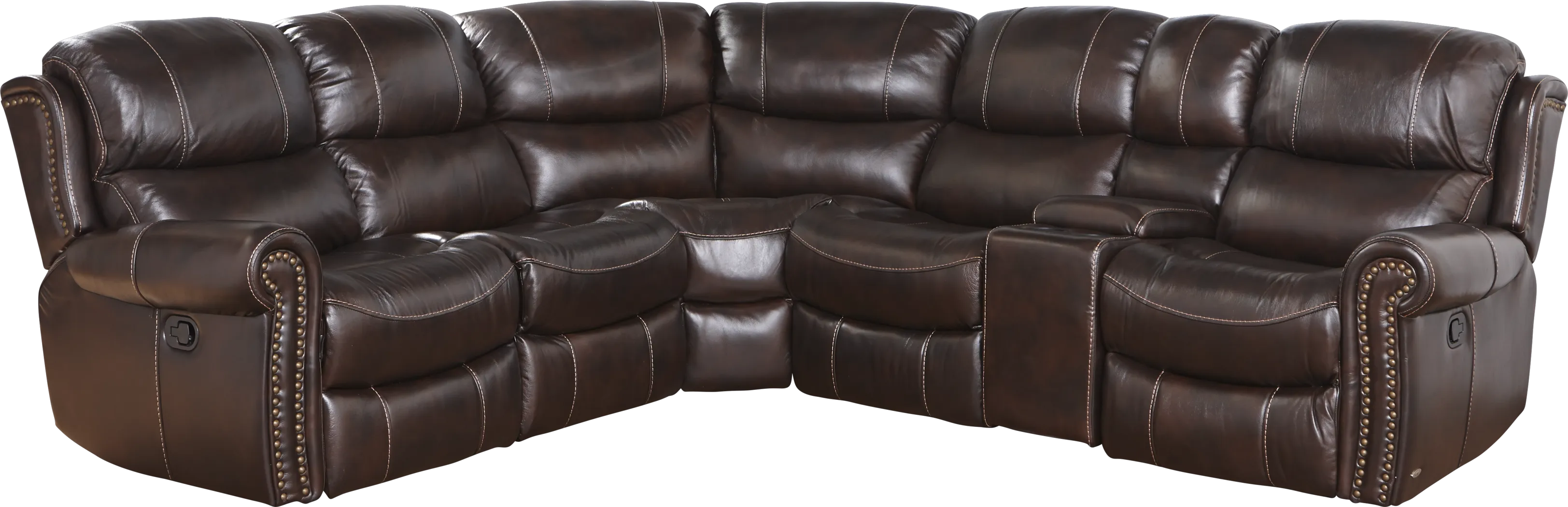 Cindy Crawford Home Walden Manor 6 Pc Brown Leather RecliningSectional - Thumbnail - Image 1