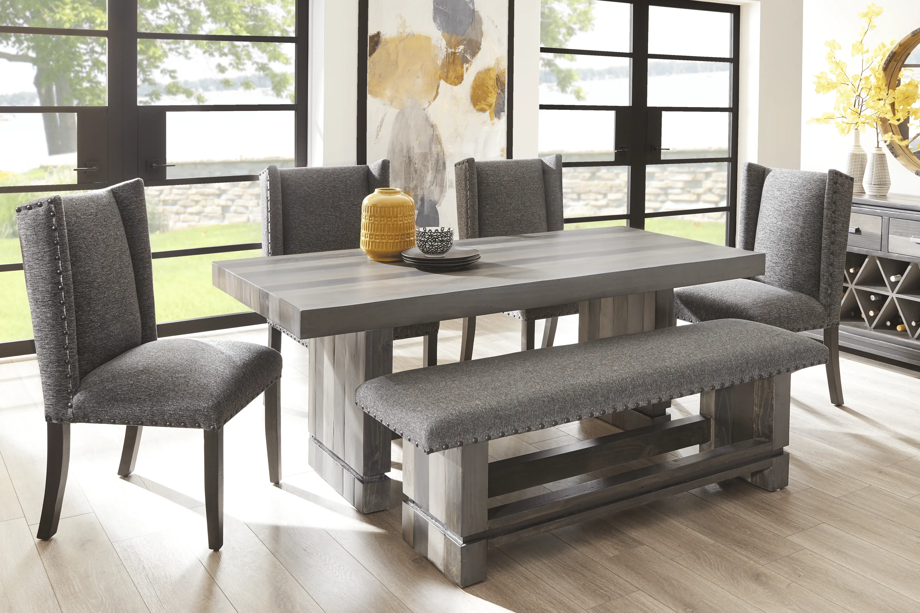 Cindy Crawford Westover Hills 6 Pc Gray Dining Room Set With Side