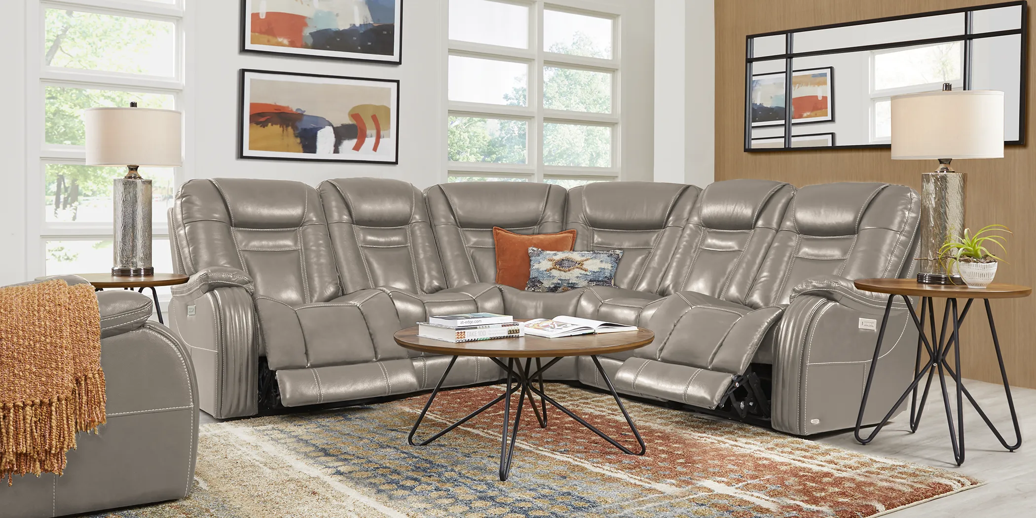Cindy Crawford Willow Creek Gray Leather 5 Pc Power Reclining