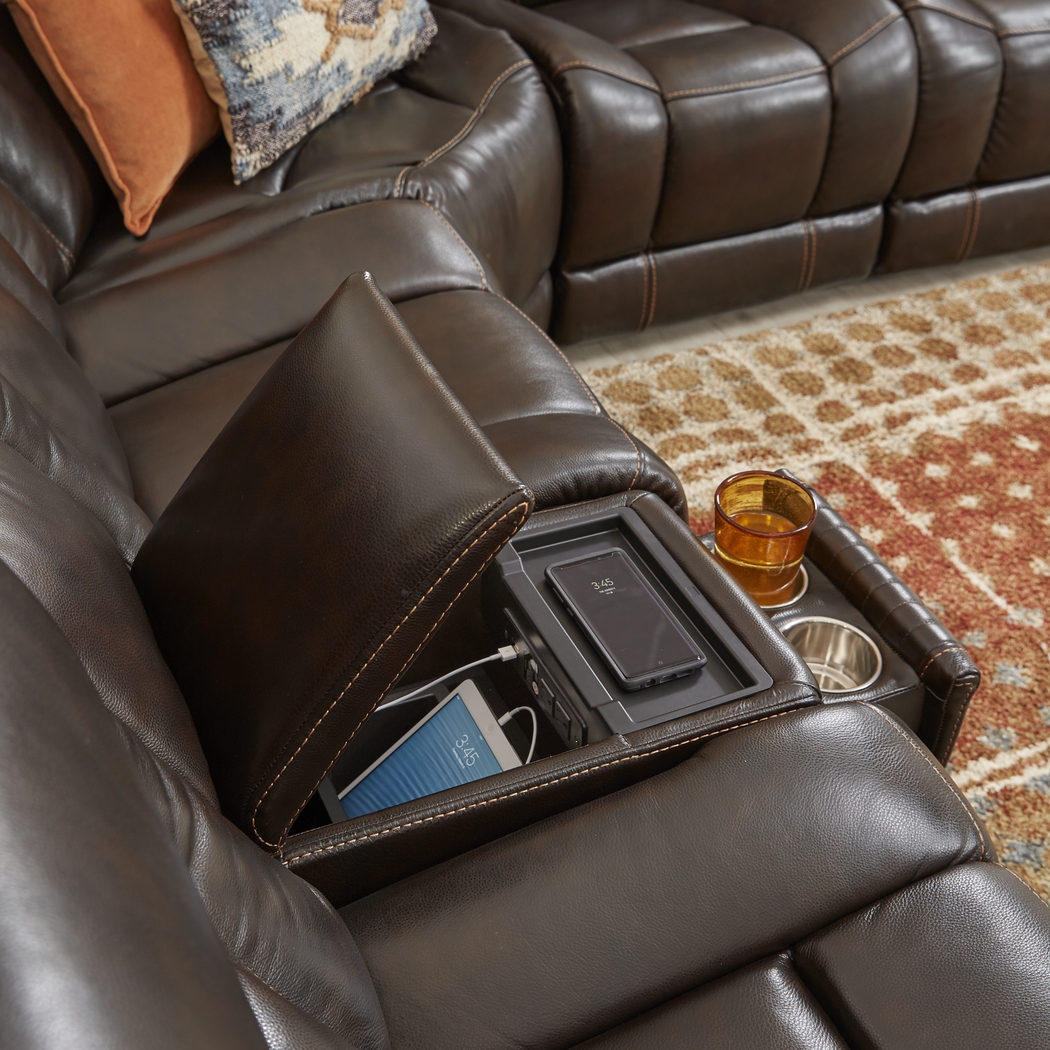 Cindy Crawford Home Willow Creek Walnut 6 Pc Leather Power Reclining Sectional - Thumbnail - Image 5