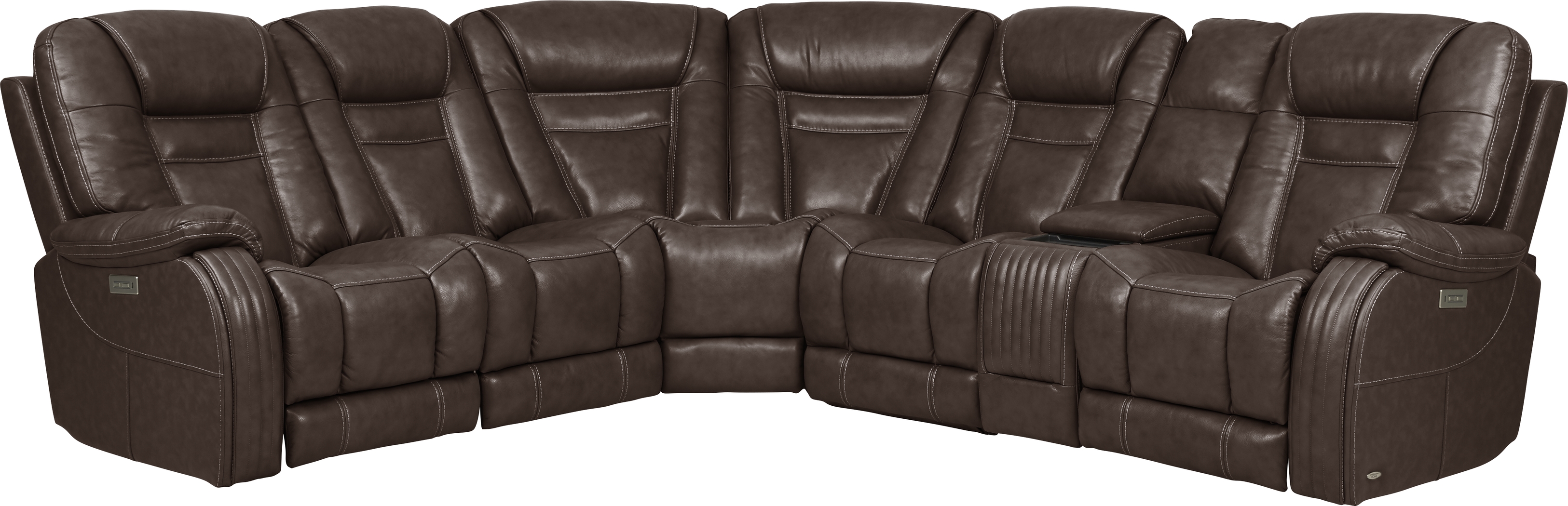 Cindy Crawford Home Willow Creek Walnut 6 Pc Leather Power Reclining Sectional - Thumbnail - Image 1