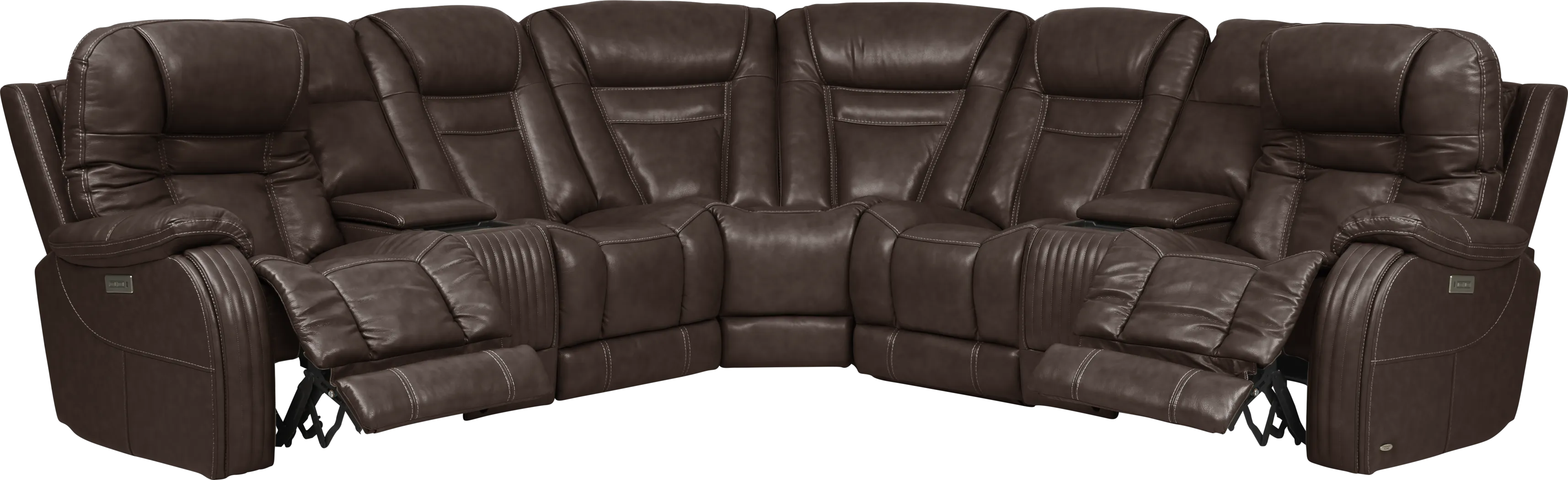 Cindy Crawford Home Willow Creek Walnut 9 Pc Leather Dual Power Reclining Sectional Living Room - Thumbnail - Image 2