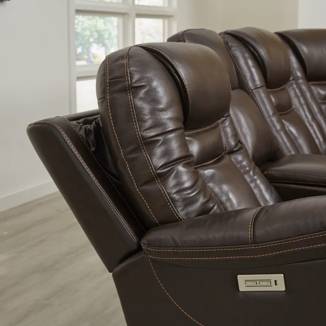 Cindy Crawford Home Willow Creek Walnut 9 Pc Leather Dual Power Reclining Sectional Living Room - Thumbnail - Image 3