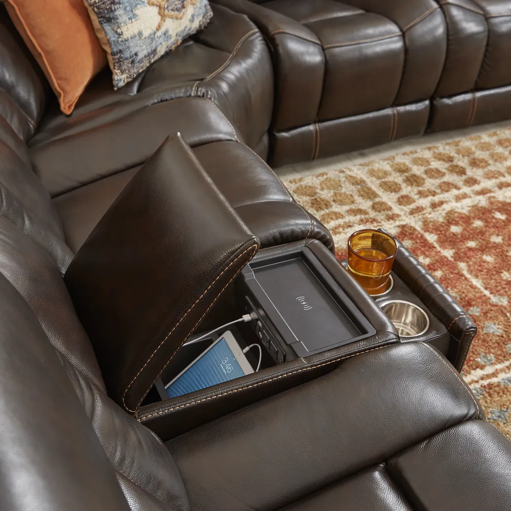 Cindy Crawford Home Willow Creek Walnut 9 Pc Leather Dual Power Reclining Sectional Living Room - Thumbnail - Image 4