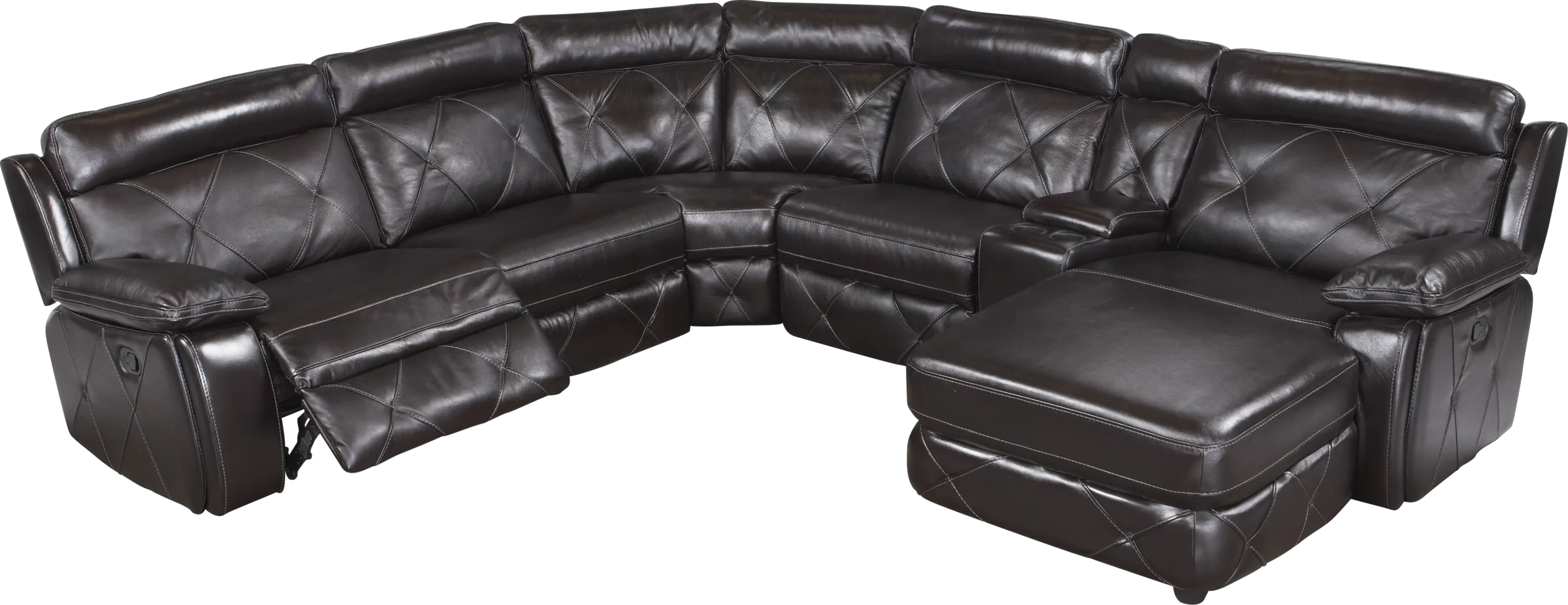 Cindy Crawford Home Wilshire Place Black Cherry Leather 6 Pc Power Sectional - Thumbnail - Image 1