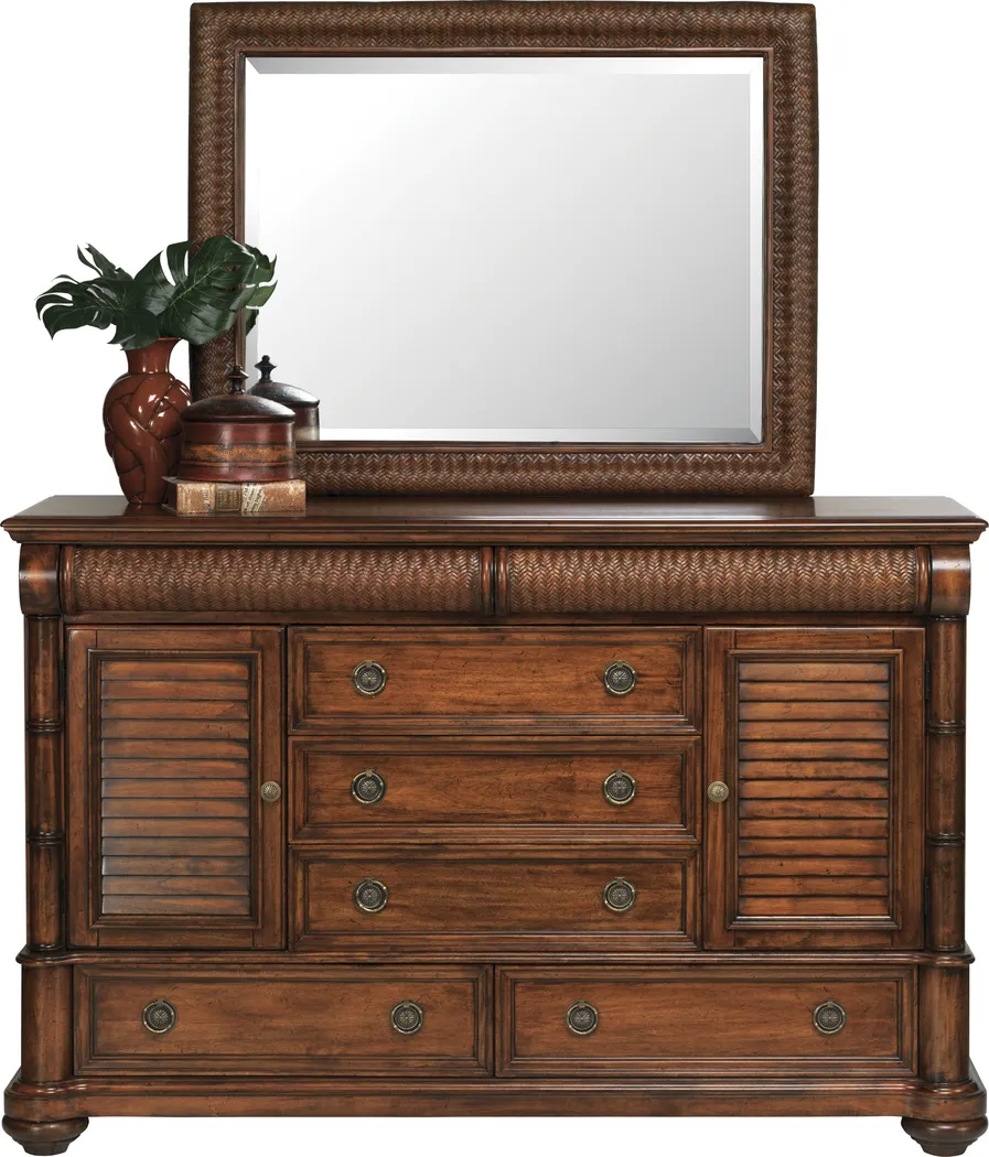 Cindy Crawford Home Key West Dark Pine Dresser & Mirror - Thumbnail - Image 1