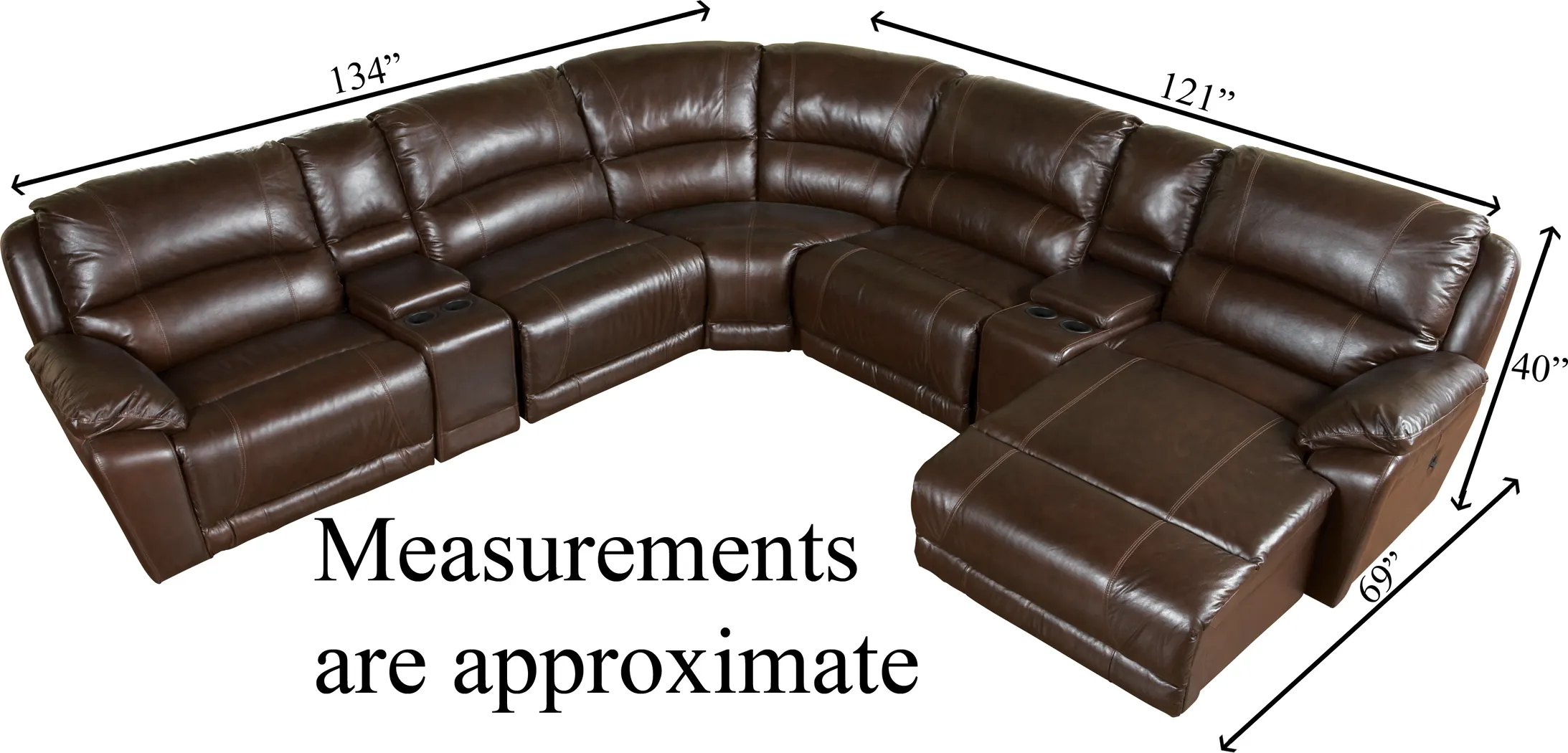 Cindy Crawford Home San Marco Brown Leather Match 7 Pc Sectional - Thumbnail - Image 2