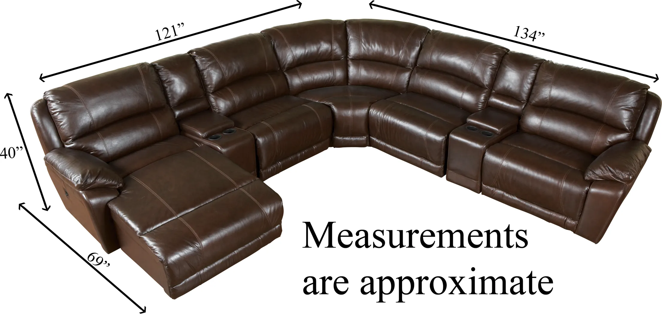 Cindy Crawford Home San Marco Brown Leather Match 7 Pc Sectional - Thumbnail - Image 2