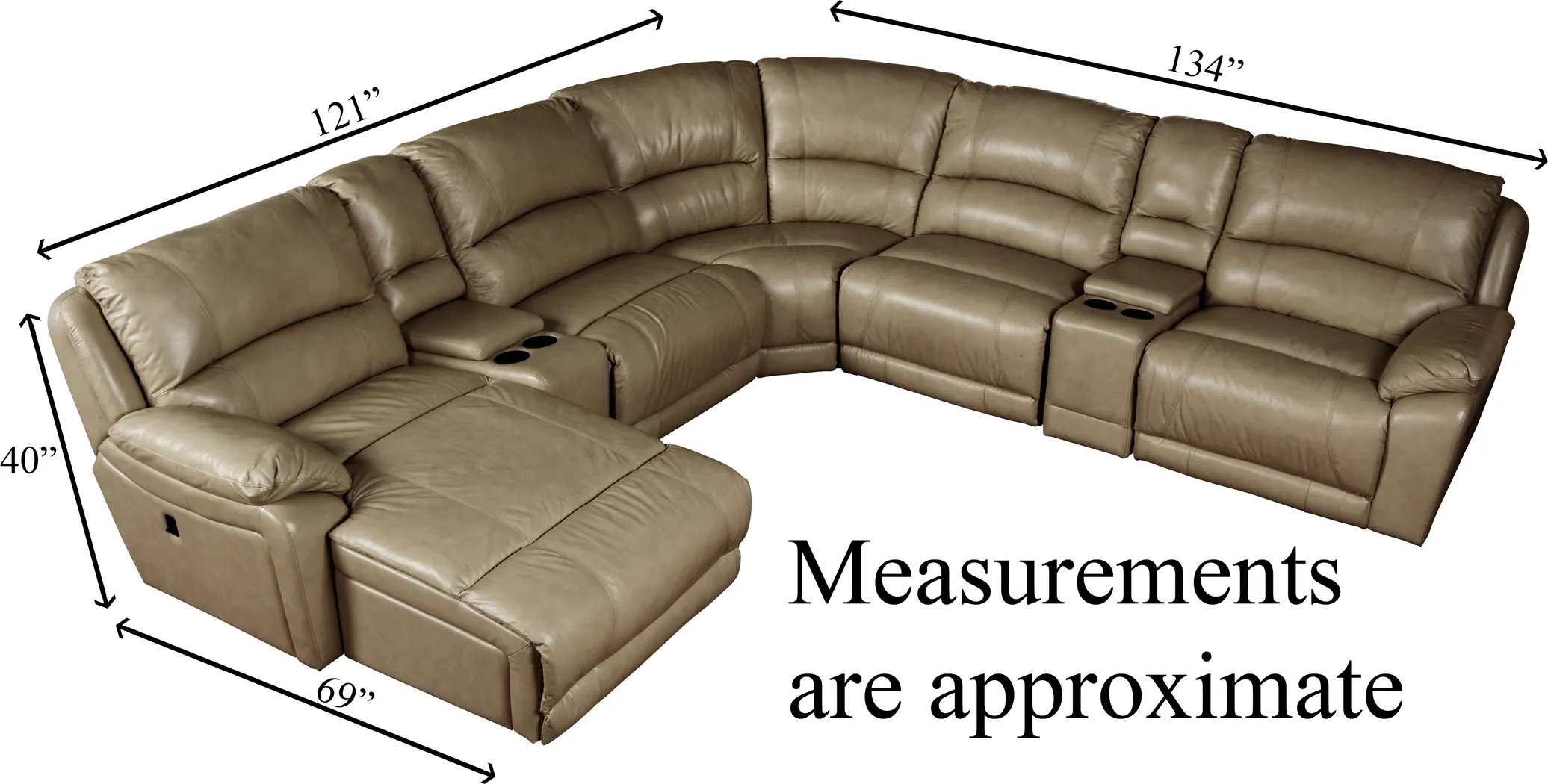 Cindy Crawford Home San Marco Toffee Leather Match 7 Pc Sectional - Thumbnail - Image 2