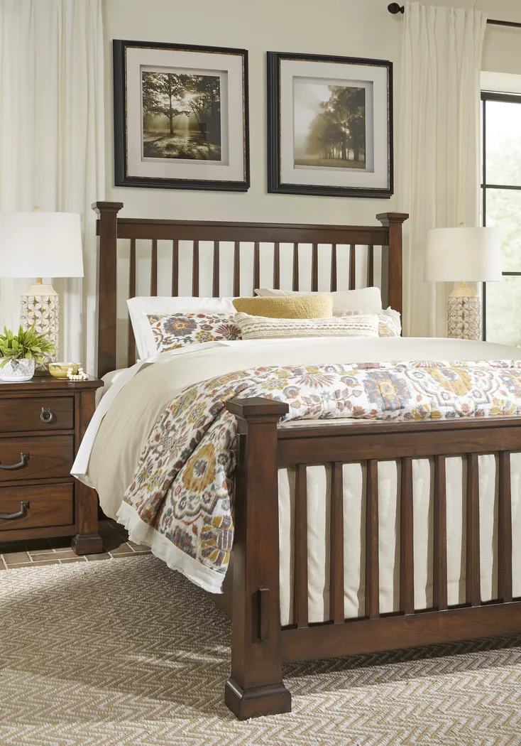 Clairfield 5 Pc Tobacco Dark Wood Queen Bedroom Set With 3 Pc Queen Bed,  Dresser, Mirror