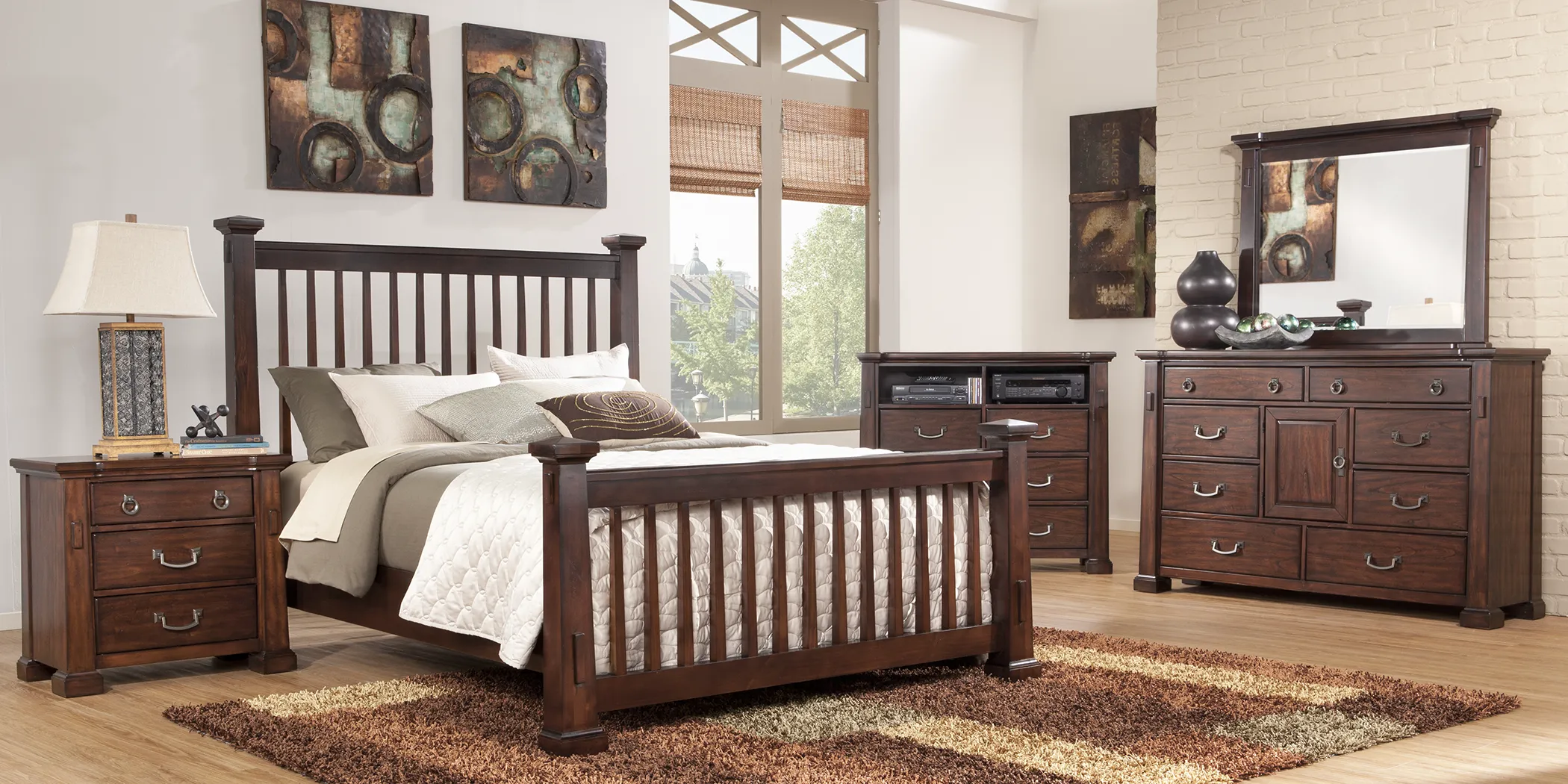 Clairfield 5 Pc Tobacco Dark Wood Queen Bedroom Set With Dresser, 3 Pc  Queen Bed, Mirror