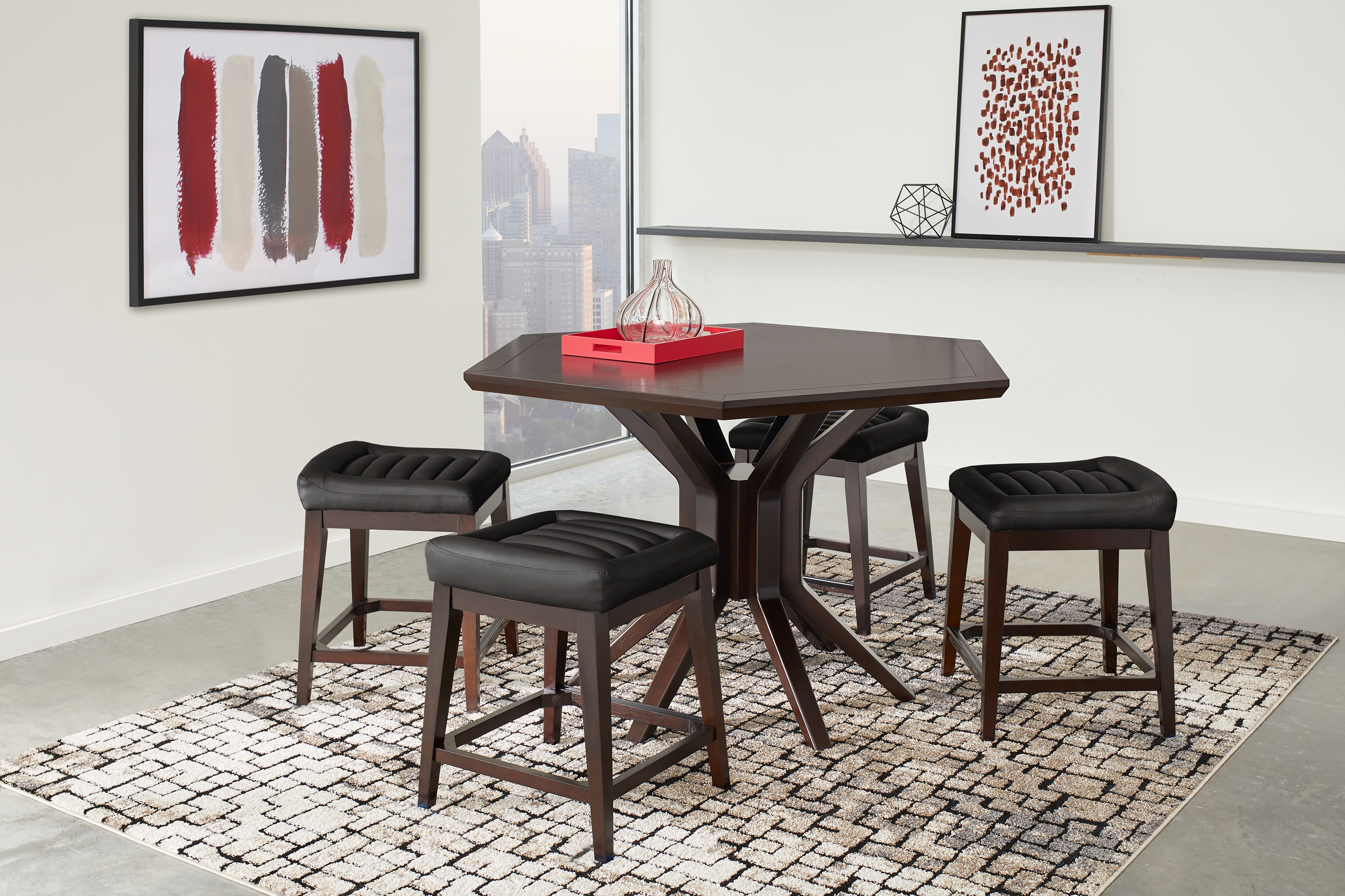 Clairmont Heights Merlot 4 Pc Hexagonal Counter Height Dining Room - Thumbnail - Image 1