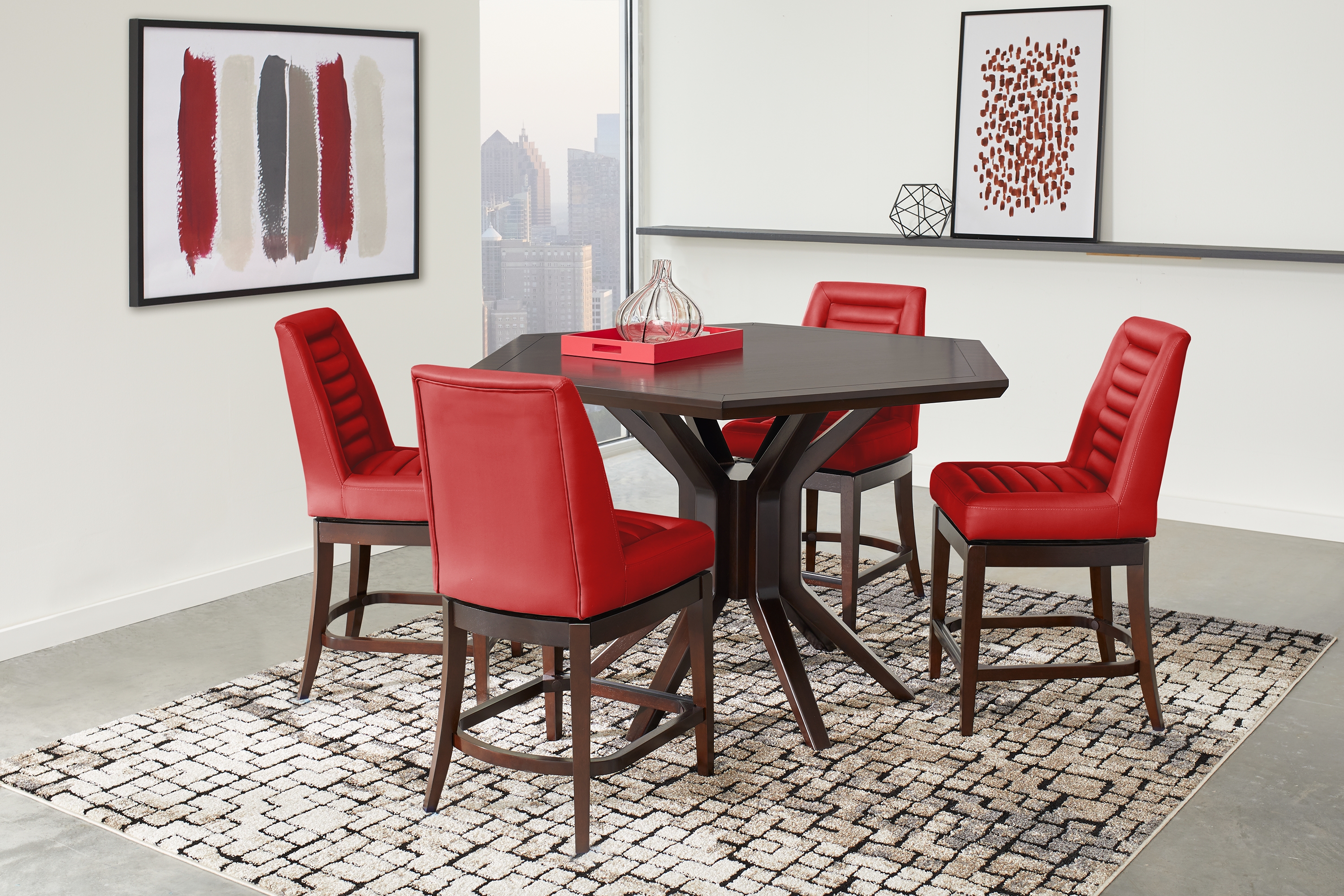 Clairmont Heights Merlot 4 Pc Hexagonal Counter Height Dining Room - Thumbnail - Image 1