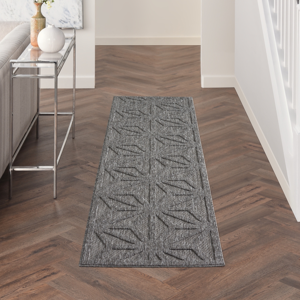 Clarene Dark Gray 2'2 x 10' Runner Indoor/Outdoor Rug - Thumbnail - Image 2