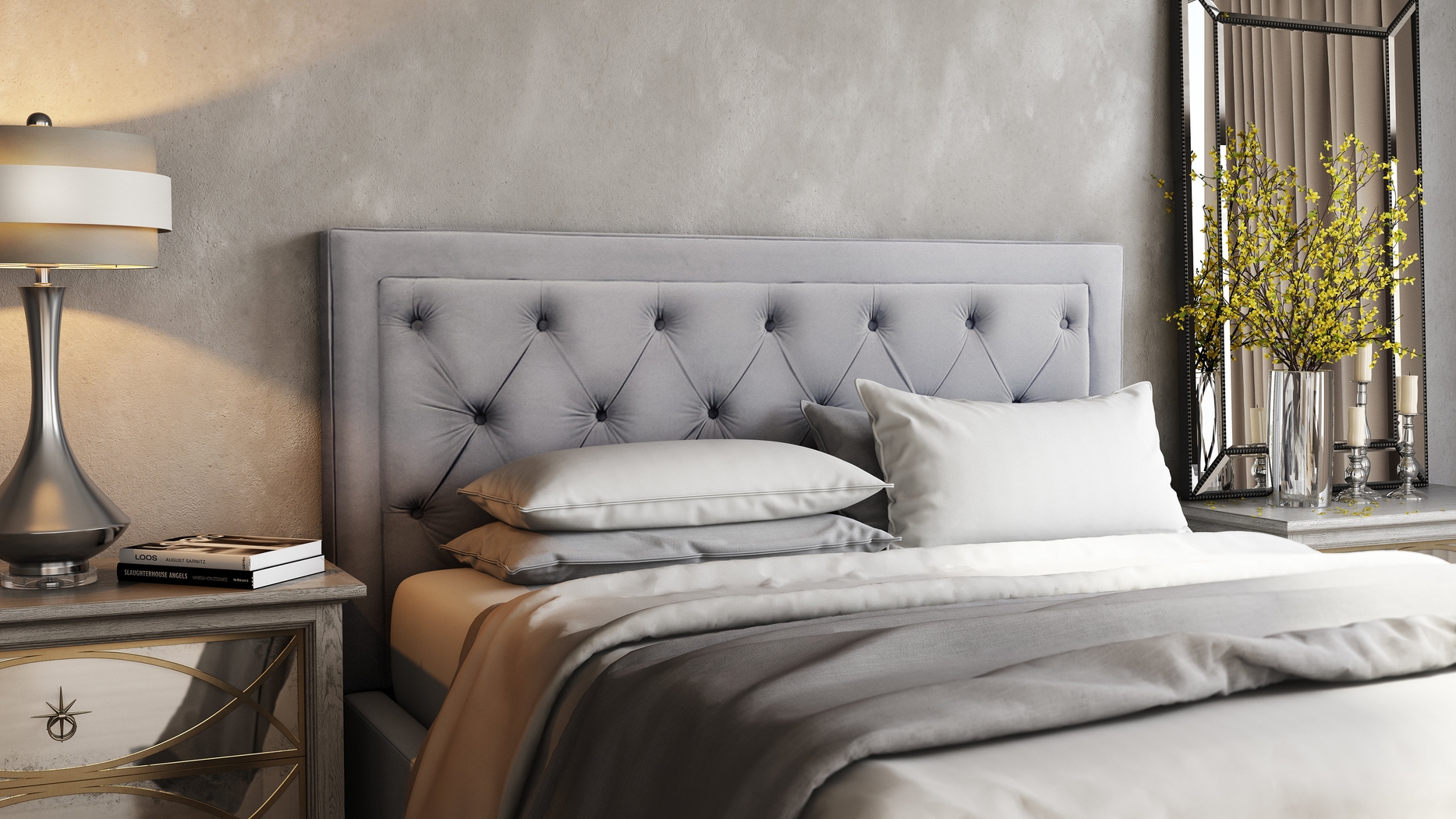 Clarette Gray Queen Upholstered Headboard - Thumbnail - Image 2