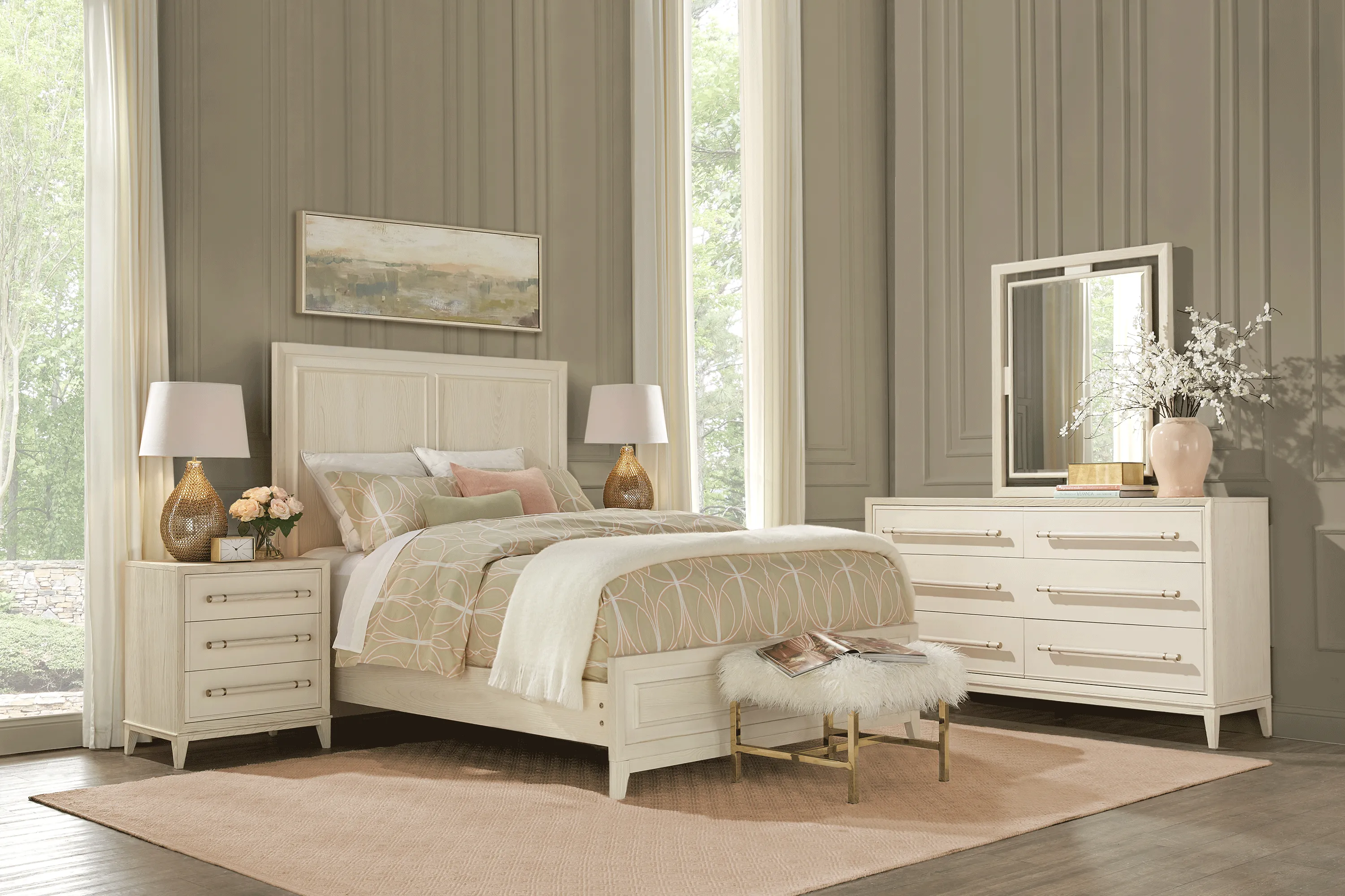 Clarissa White 8 Pc King Panel Bedroom - Thumbnail - Image 1