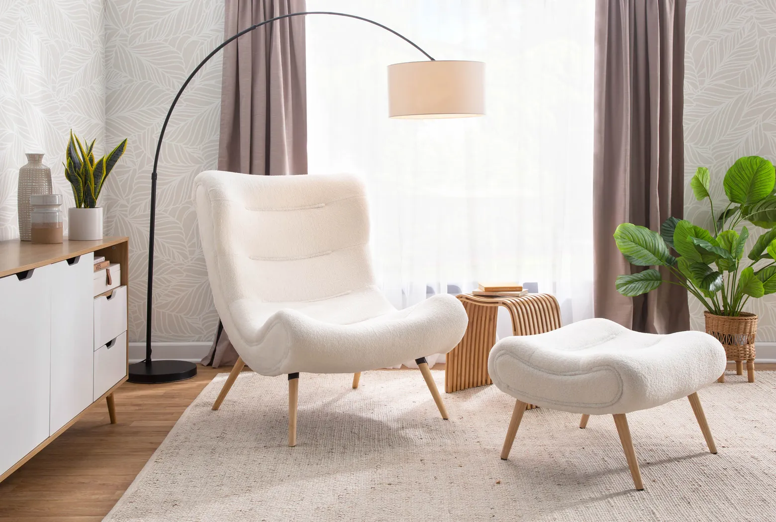 Cloueran White Accent Chair and Ottoman - Thumbnail - Image 2
