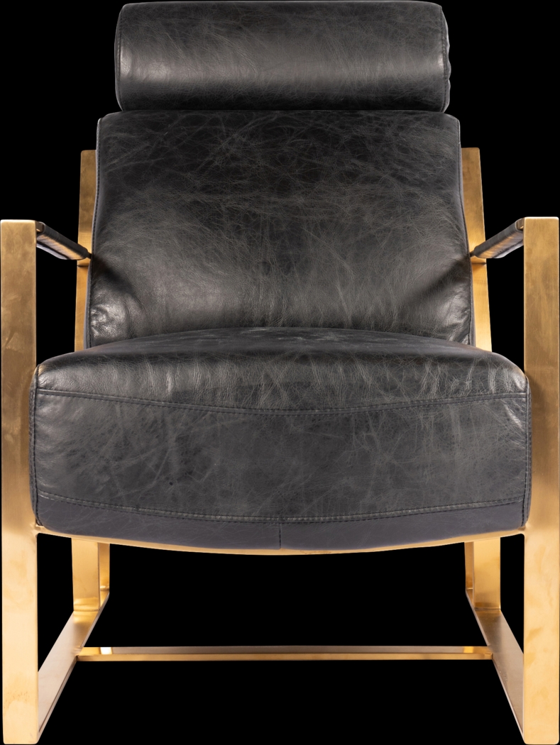 Cluny Black Leather Accent Chair - Thumbnail - Image 2