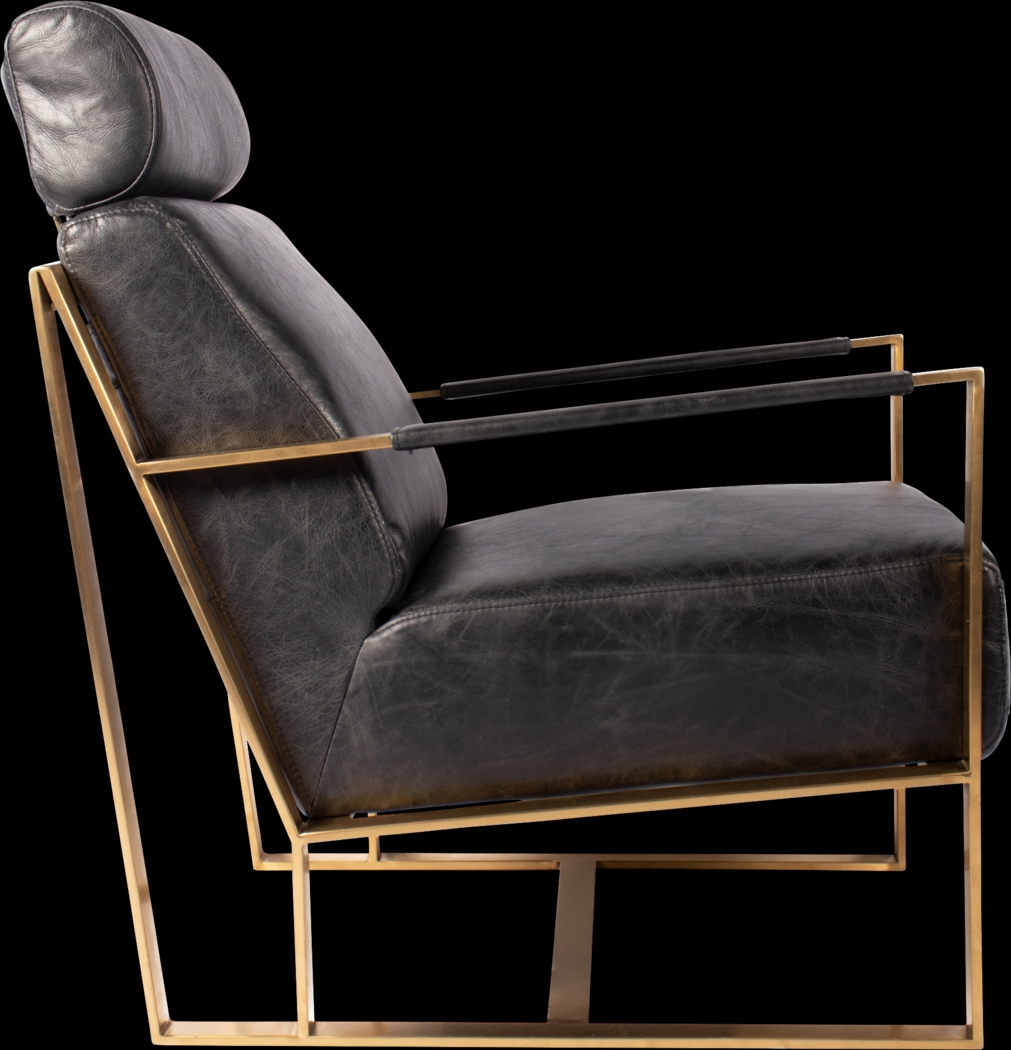 Cluny Black Leather Accent Chair - Thumbnail - Image 3