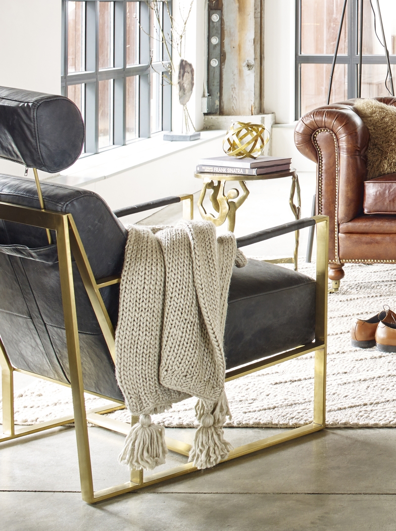 Cluny Black Leather Accent Chair - Thumbnail - Image 9