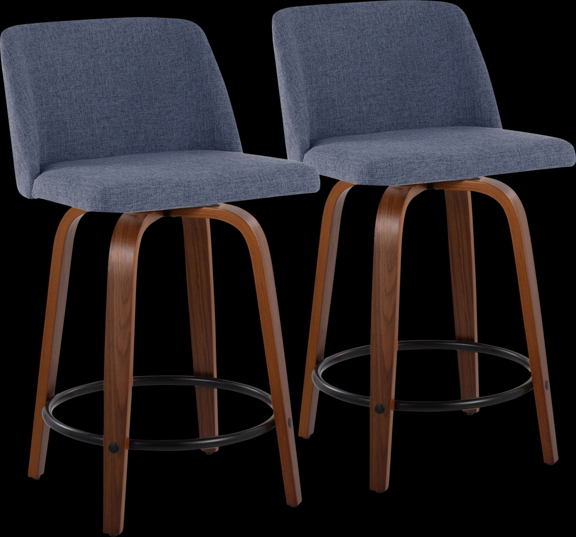 Clyo IV Blue Swivel Counter Height Stool, Set of 2 - Thumbnail - Image 1