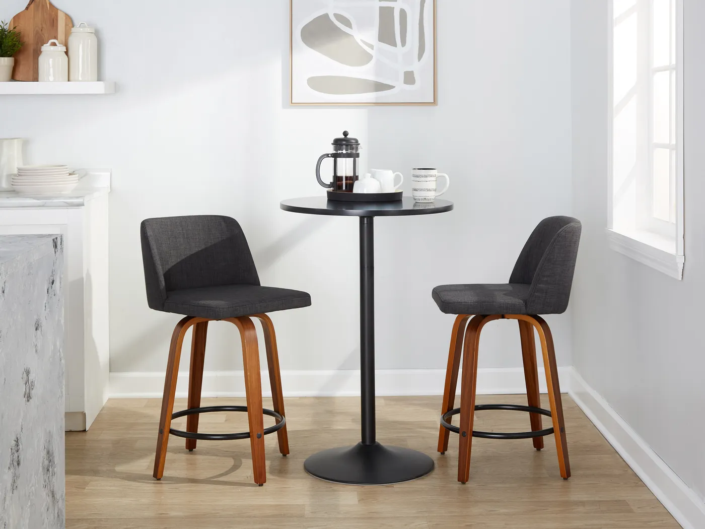 Clyo IV Charcoal Swivel Counter Height Stool, Set of 2 - Thumbnail - Image 2
