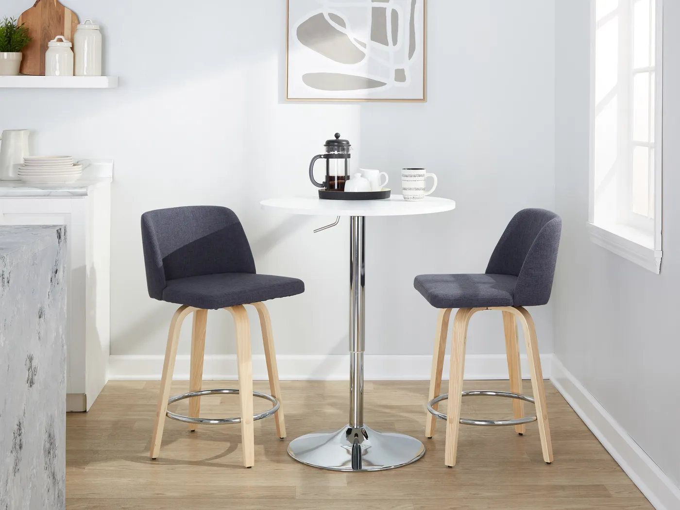 Clyo V Blue Swivel Counter Height Stool, Set of 2 - Thumbnail - Image 2