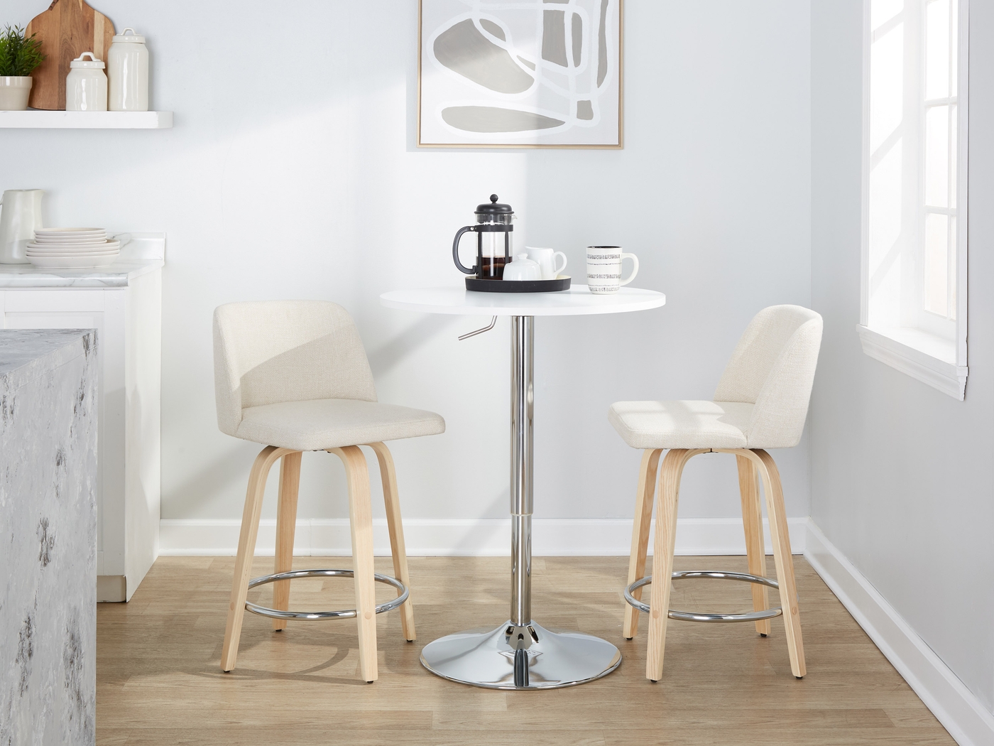 Clyo V Cream Swivel Counter Height Stool, Set of 2 - Thumbnail - Image 2