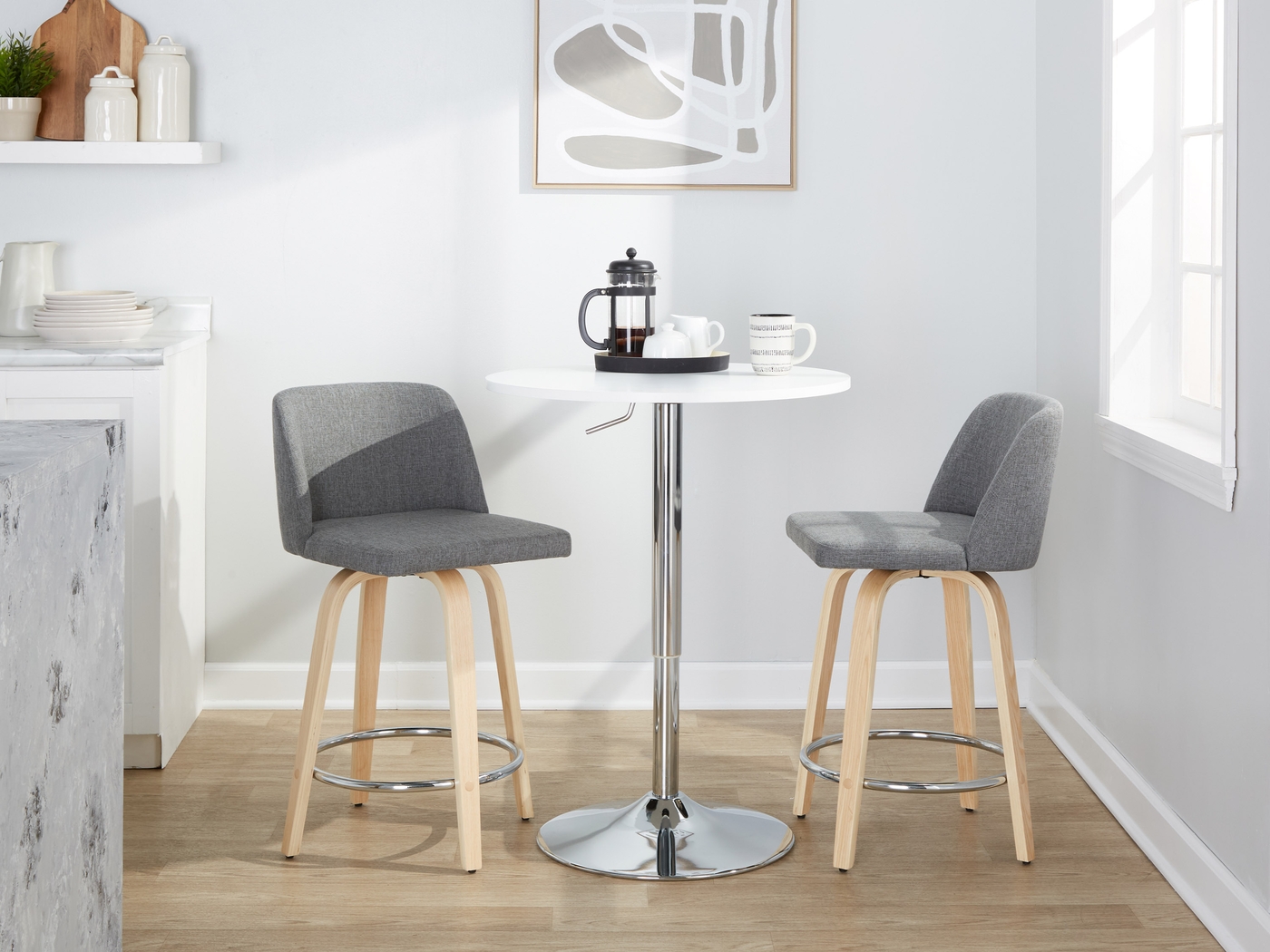 Clyo V Light Gray Swivel Counter Height Stool, Set of 2 - Thumbnail - Image 2