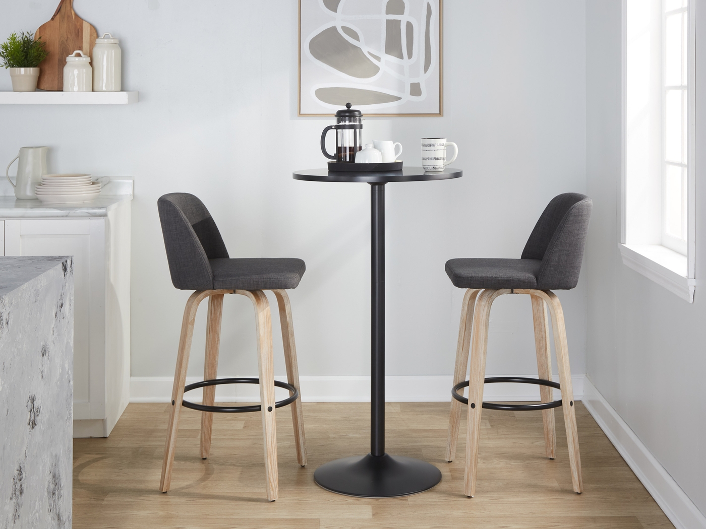 Clyo XII Black Swivel Barstool, Set of 2 - Thumbnail - Image 2