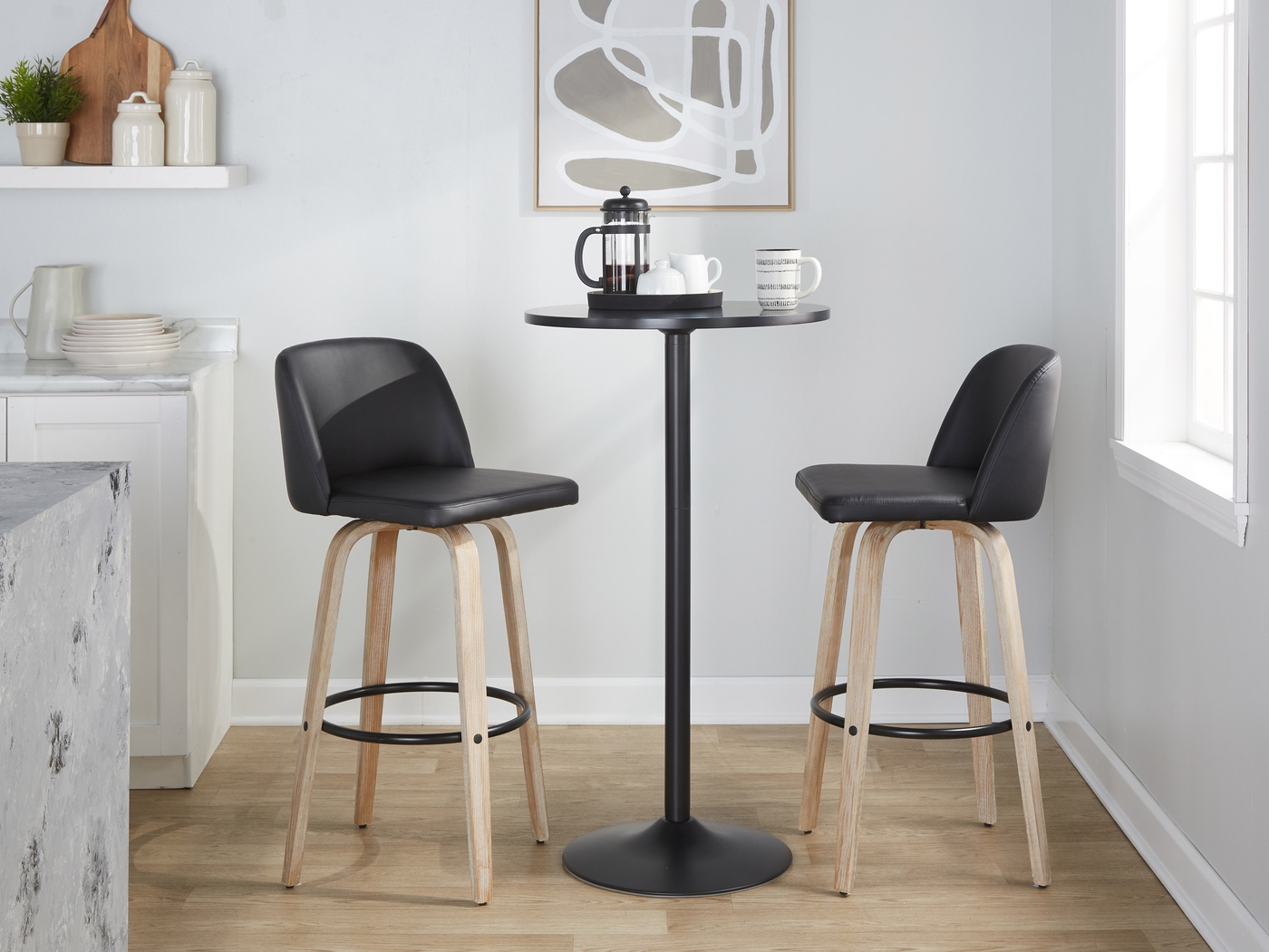 Clyo XII Black Swivel Barstool, Set of 2 - Thumbnail - Image 2