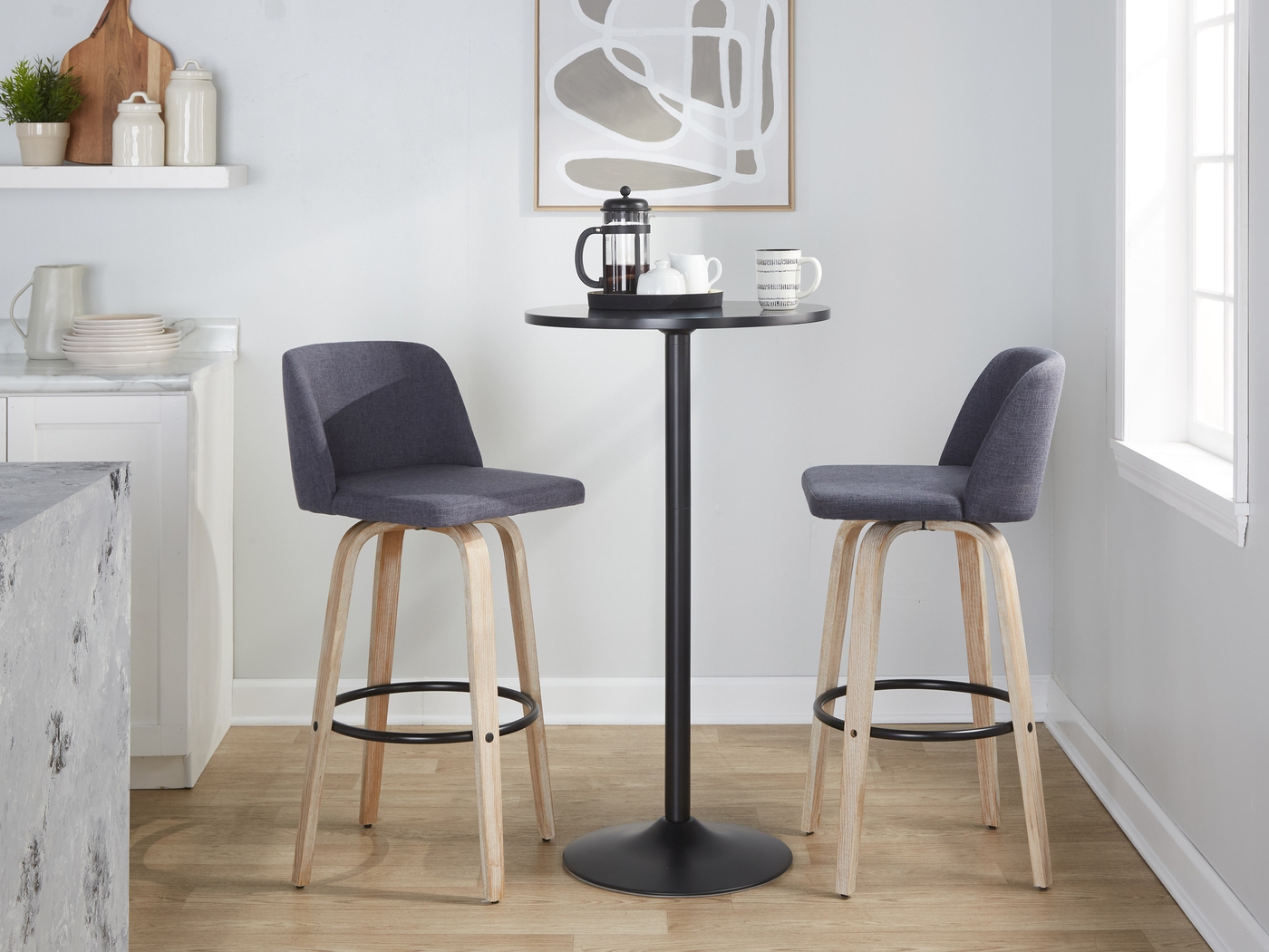 Clyo XII Blue Swivel Barstool, Set of 2 - Thumbnail - Image 2