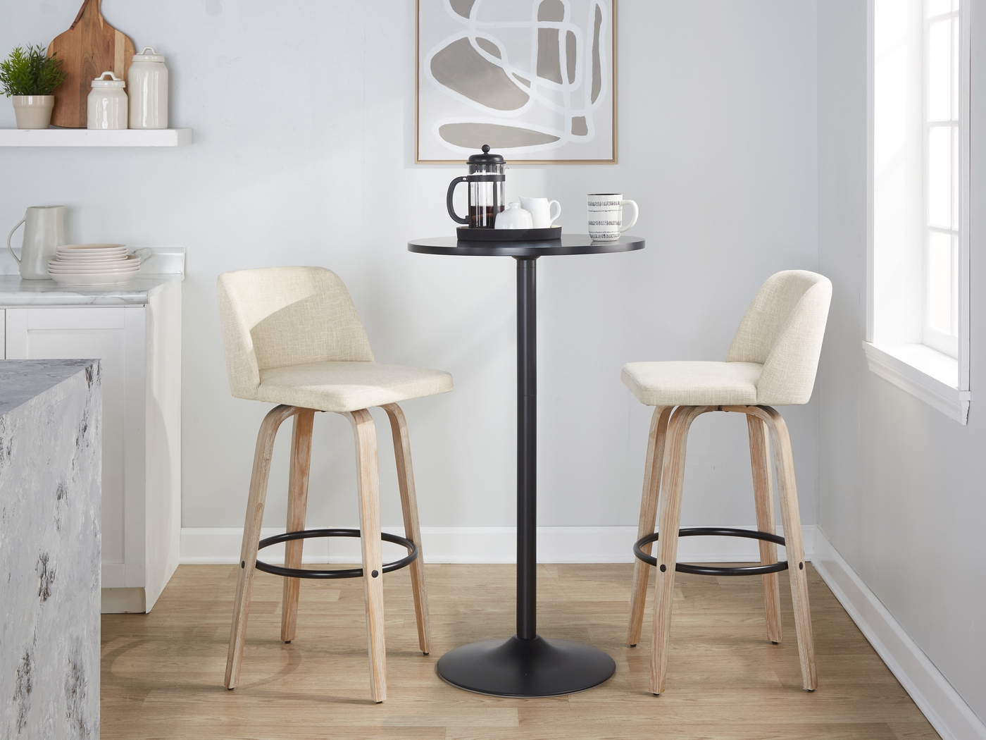 Clyo XII Cream Swivel Barstool, Set of 2 - Thumbnail - Image 2