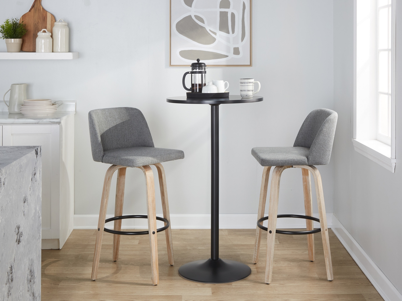 Clyo XII Gray Swivel Barstool, Set of 2 - Thumbnail - Image 2