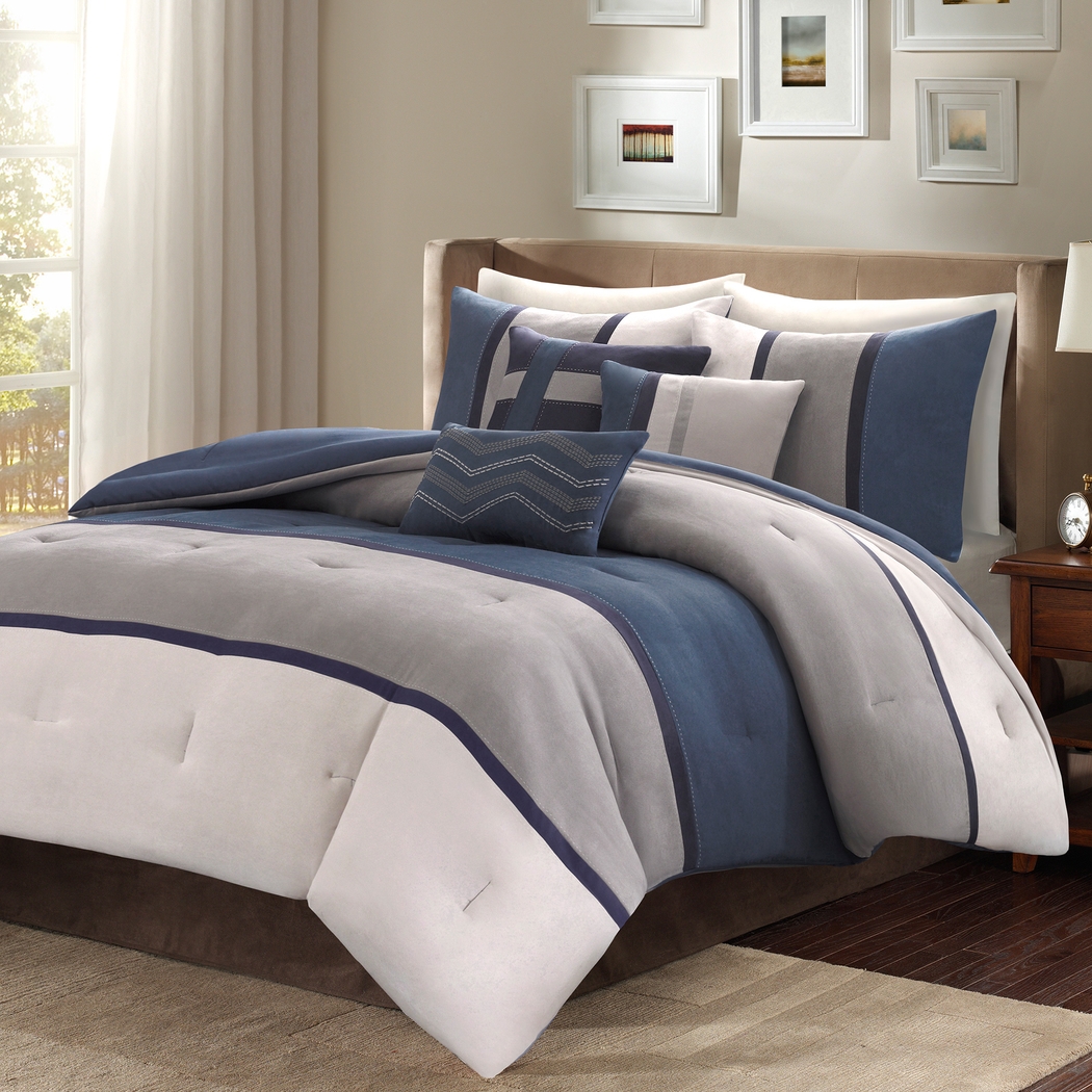 Colapissa Blue 7 Pc California King Comforter Set - Thumbnail - Image 2