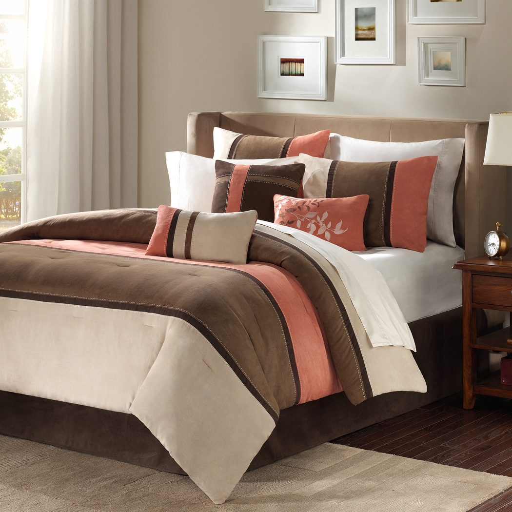 Colapissa Coral Brown 7 Pc California King Comforter Set - Thumbnail - Image 7