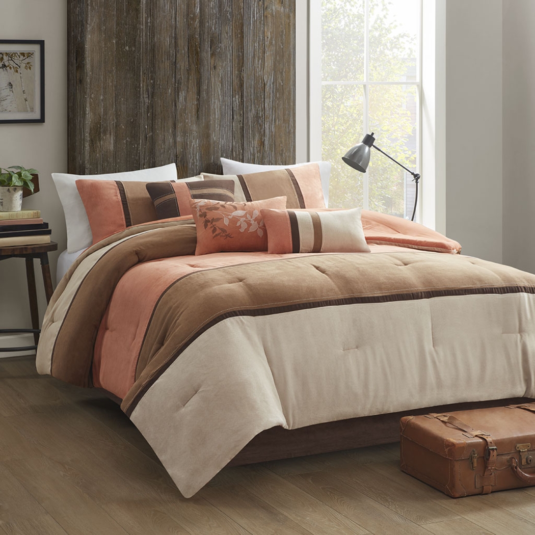 Colapissa Coral Brown 7 Pc King Comforter Set - Thumbnail - Image 3