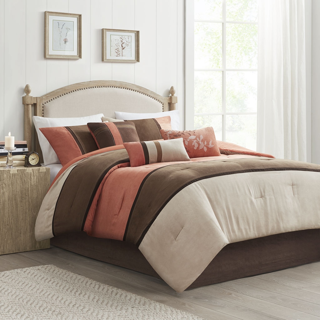 Colapissa Coral Brown 7 Pc King Comforter Set - Thumbnail - Image 5