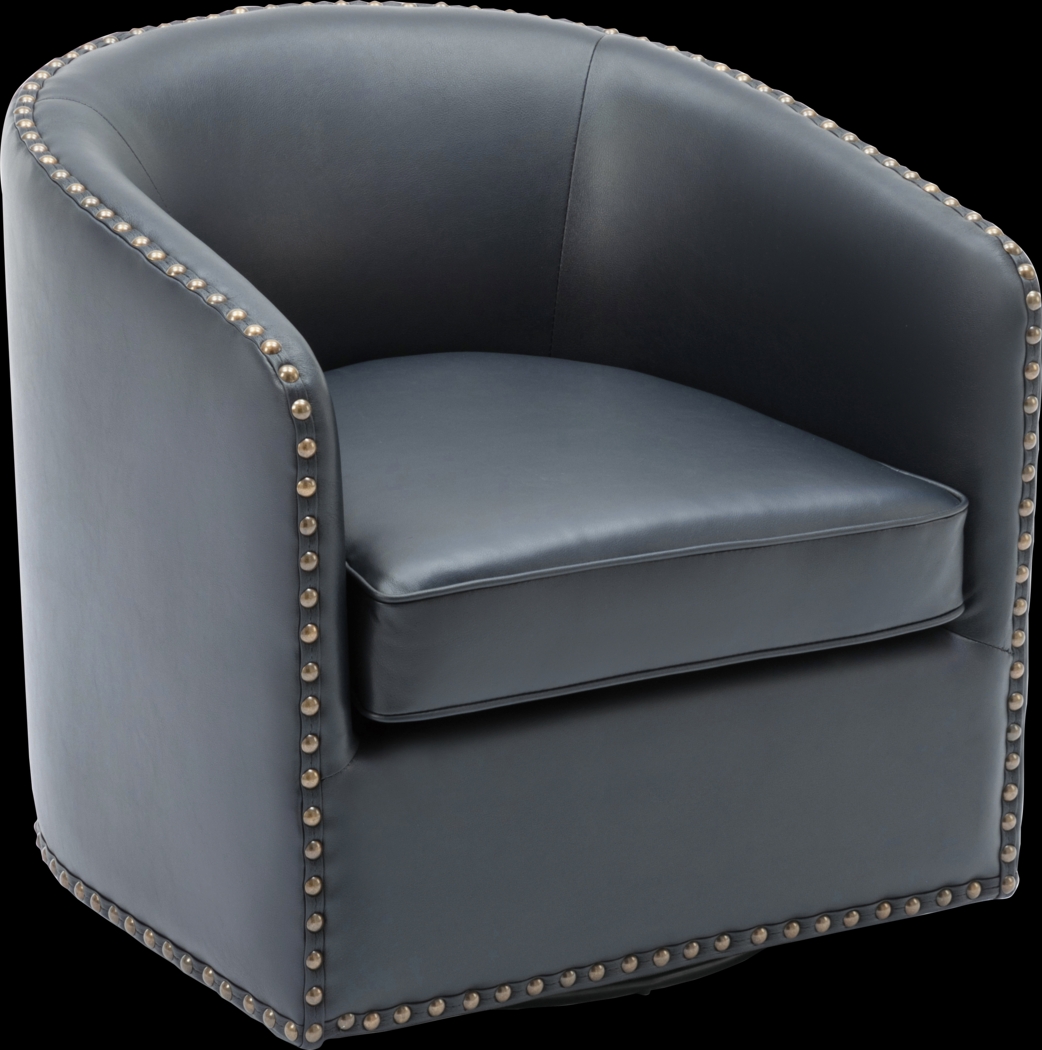 Colapissa Dark Blue Swivel Arm Chair - Thumbnail - Image 1