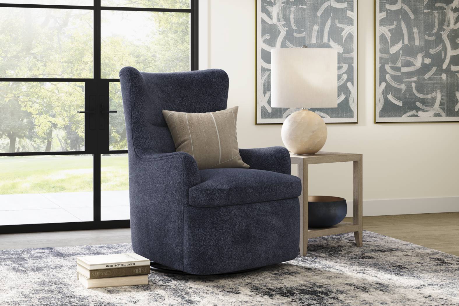 Colburn Navy Swivel Glider Accent Chair - Thumbnail - Image 3
